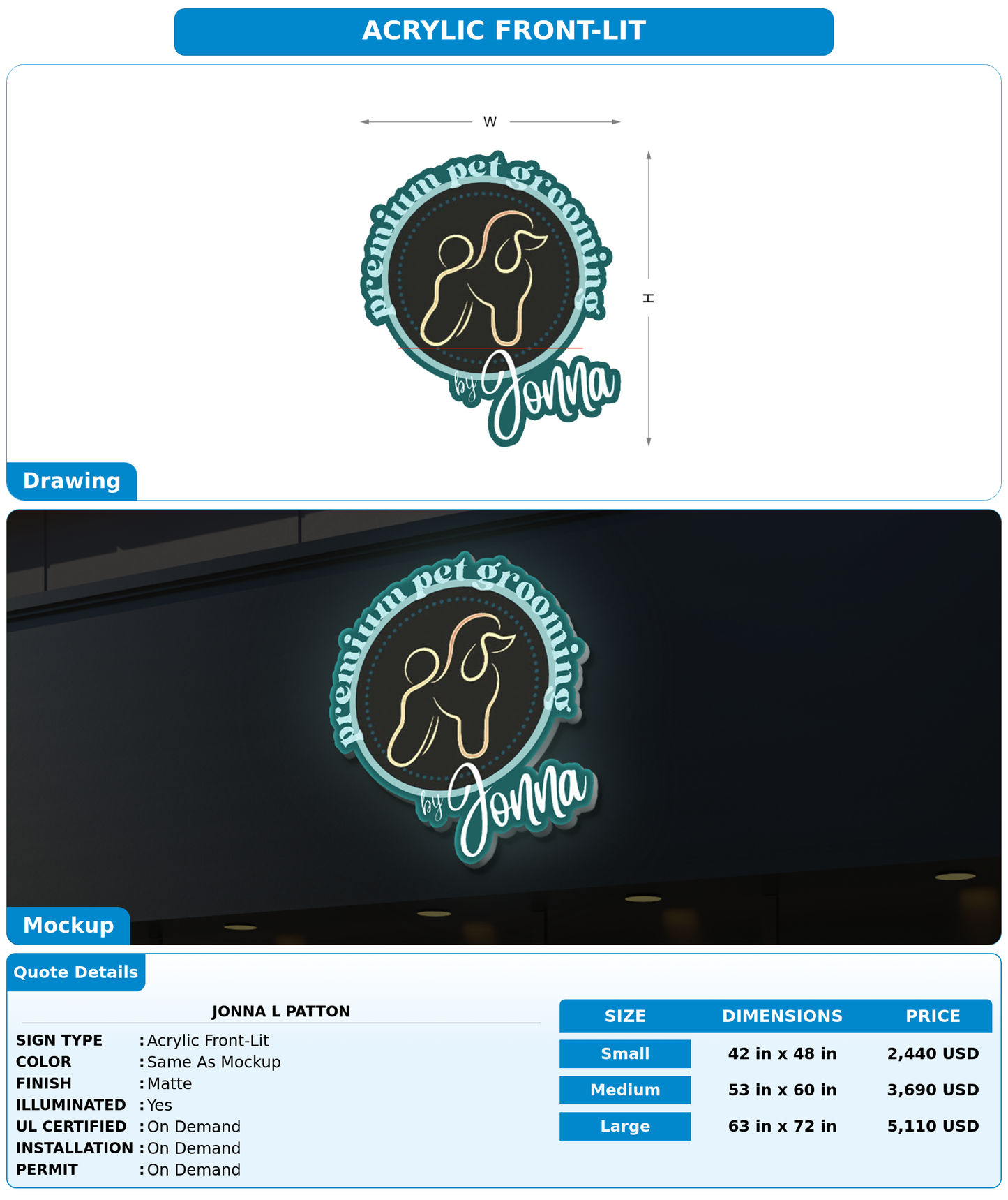 CUSTOM MOCKUP SIGN FOR Jonna L Patton