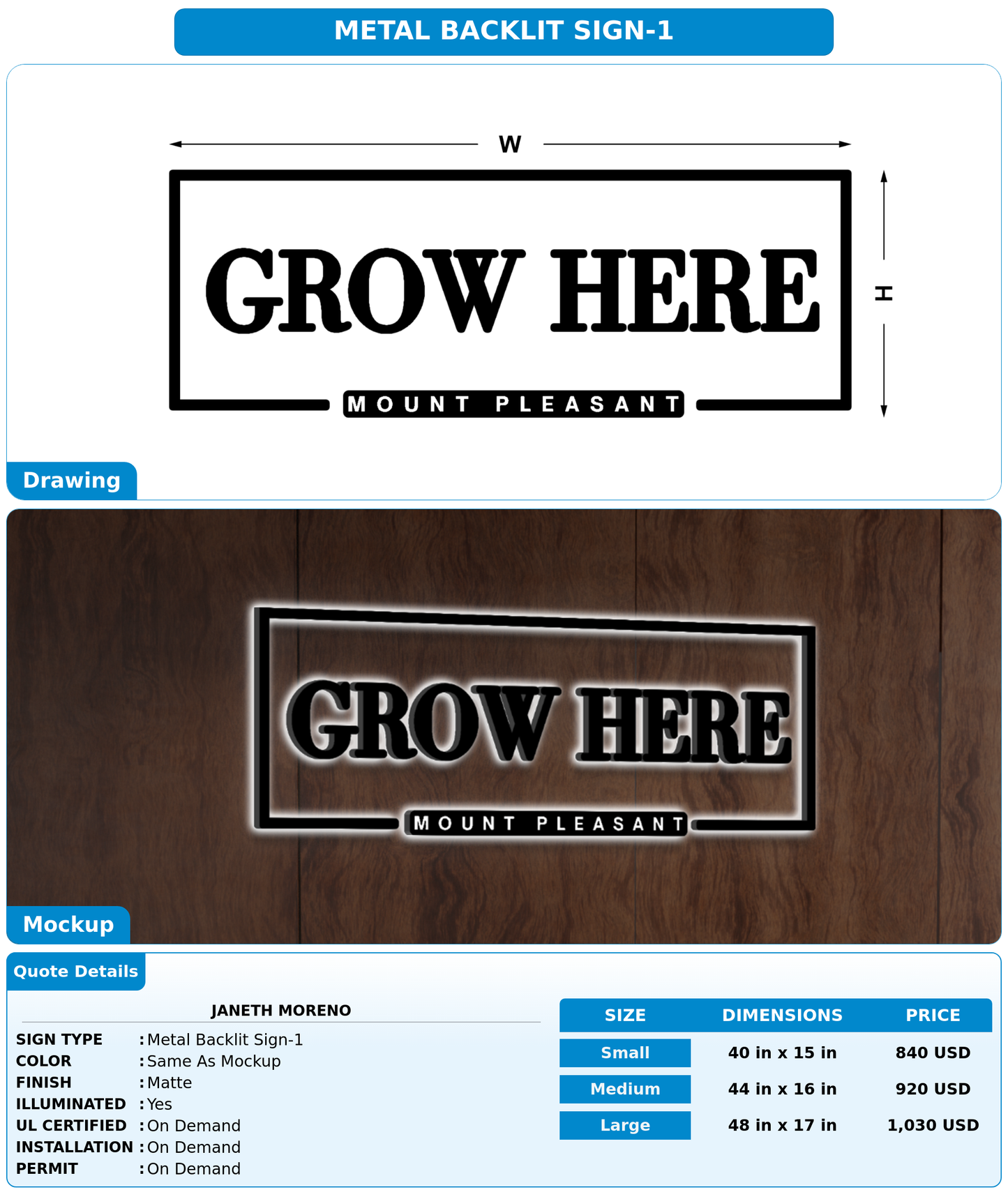 CUSTOM MOCKUP SIGN FOR Janeth Moreno