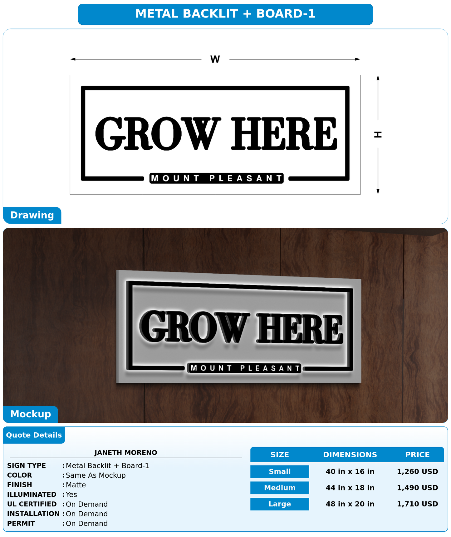 CUSTOM MOCKUP SIGN FOR Janeth Moreno