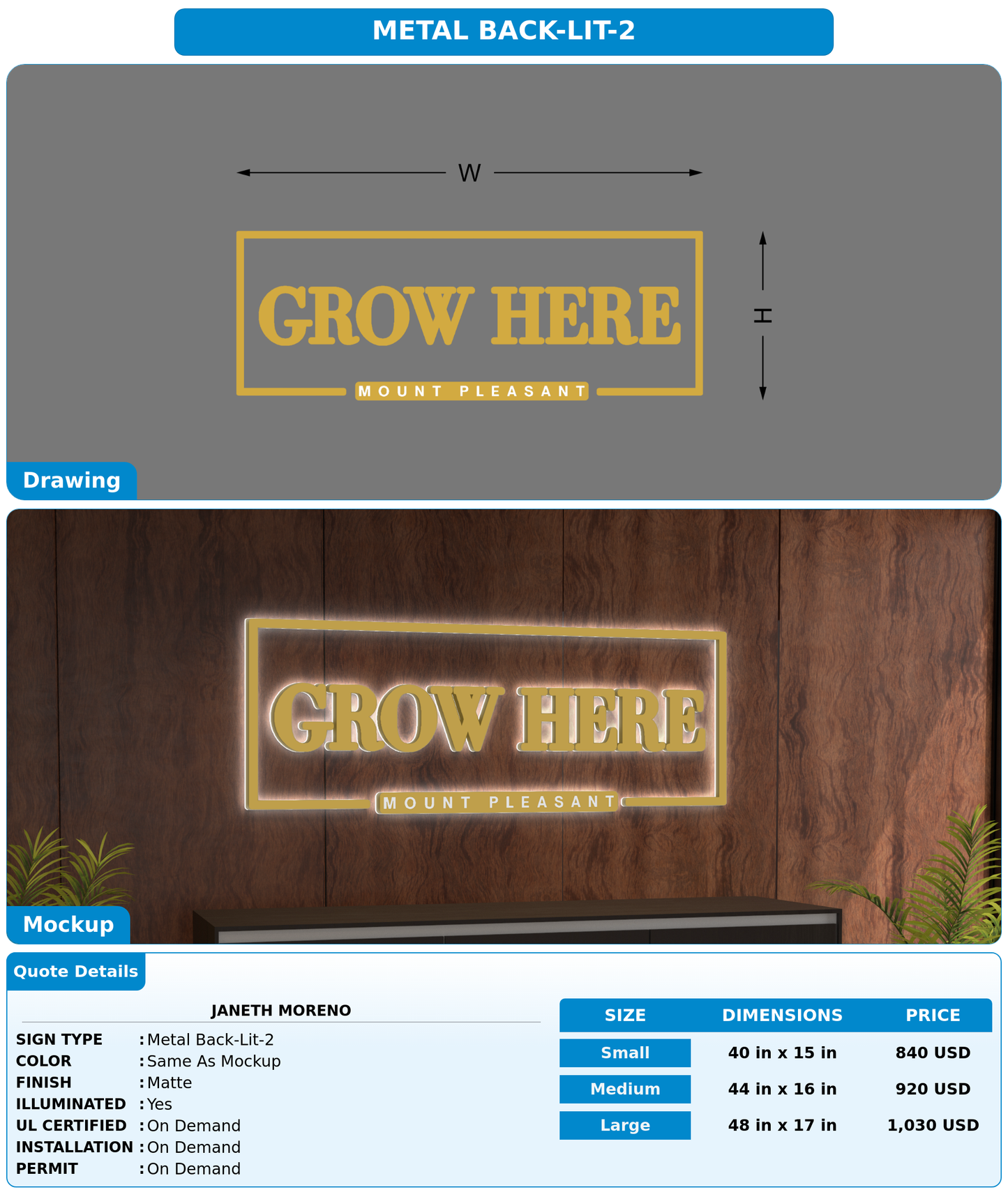 CUSTOM MOCKUP SIGN FOR Janeth Moreno