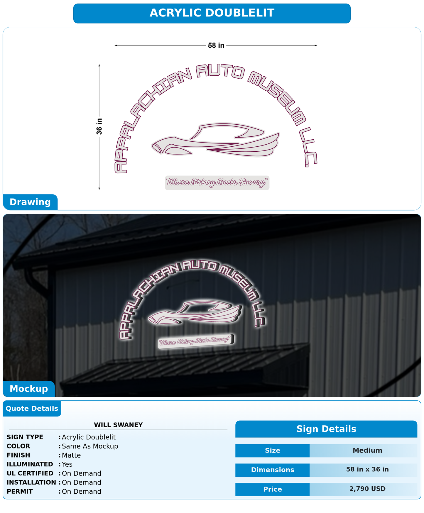 CUSTOM MOCKUP SIGN FOR Will Swaney