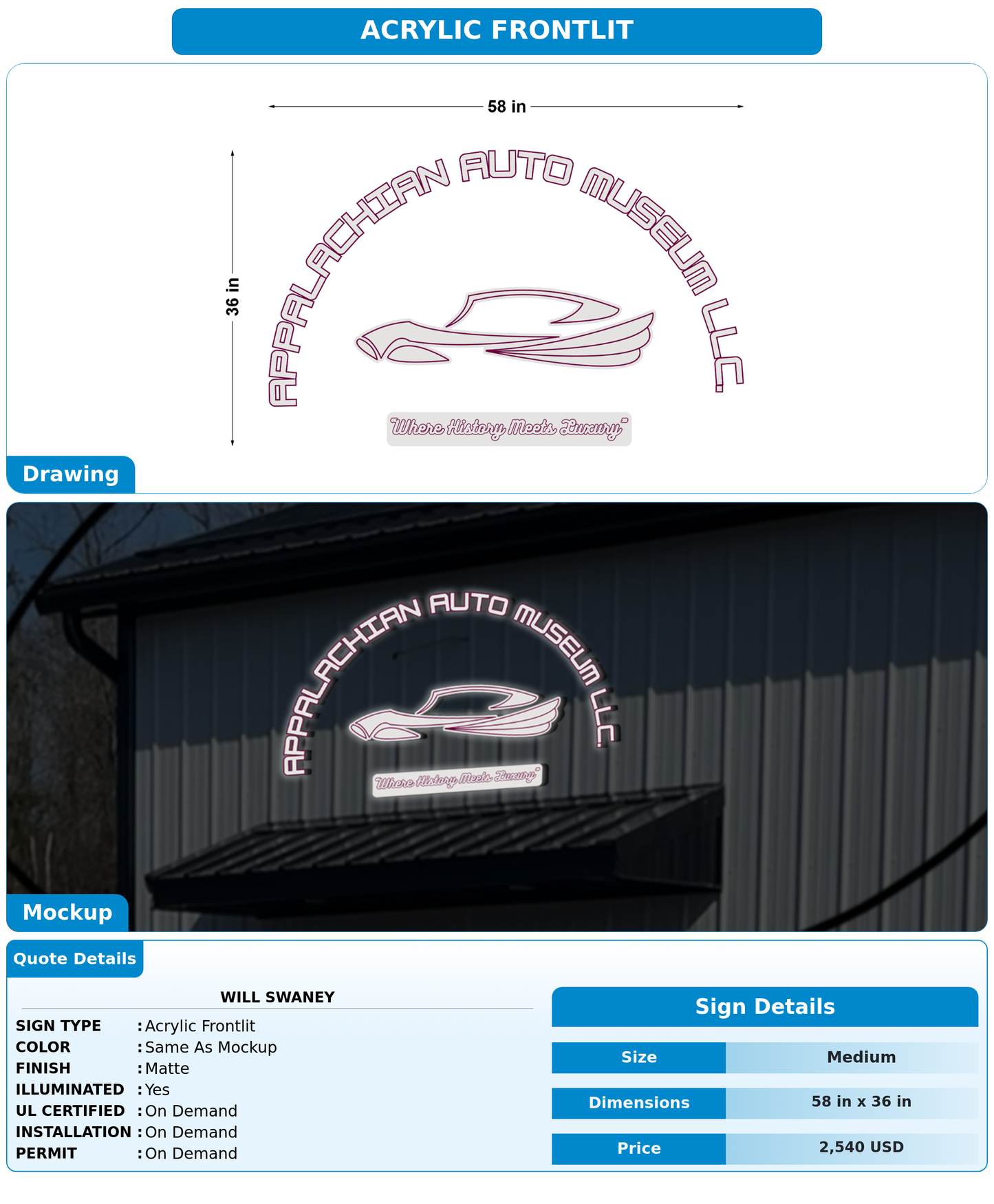 CUSTOM MOCKUP SIGN FOR Will Swaney