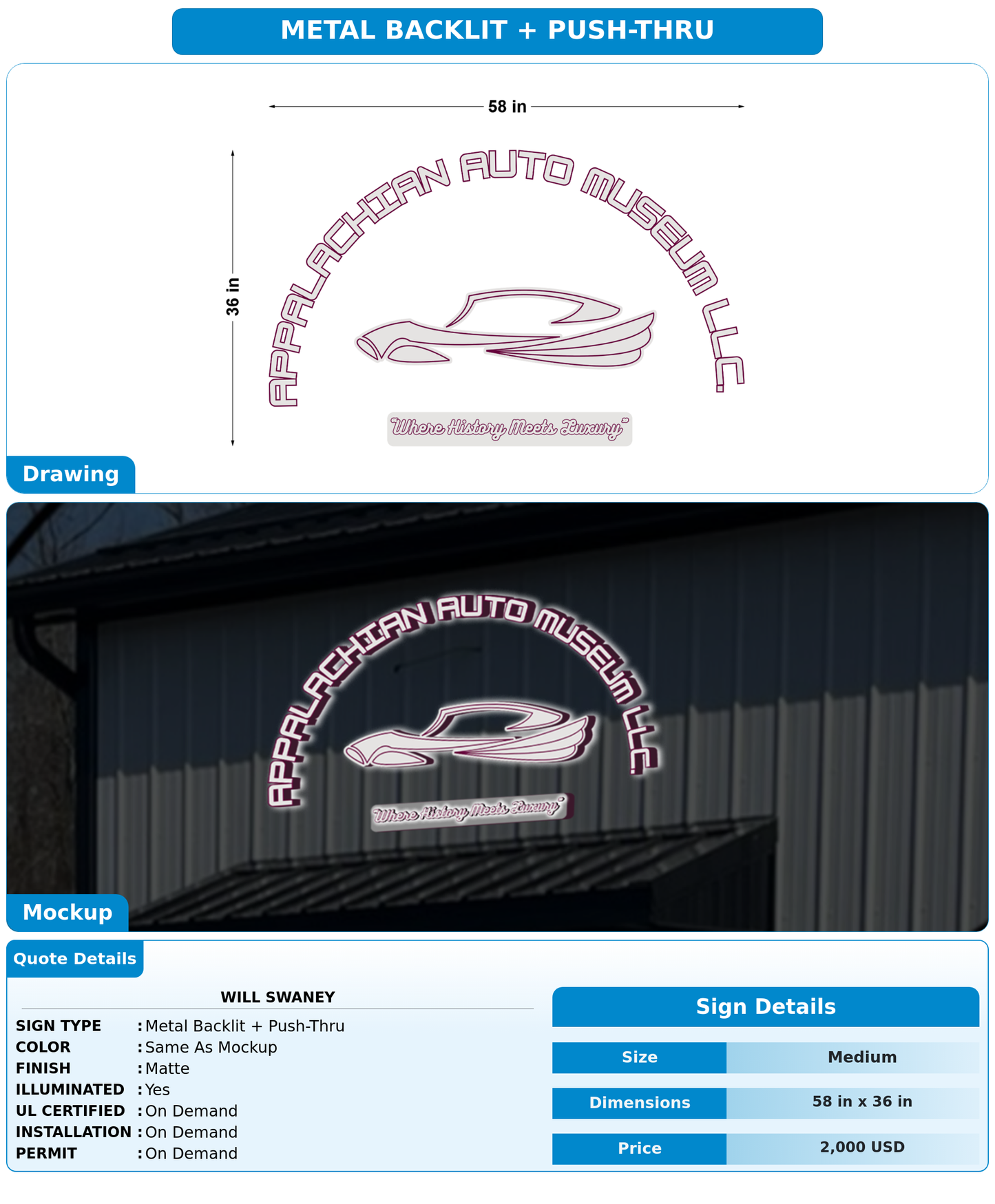 CUSTOM MOCKUP SIGN FOR Will Swaney