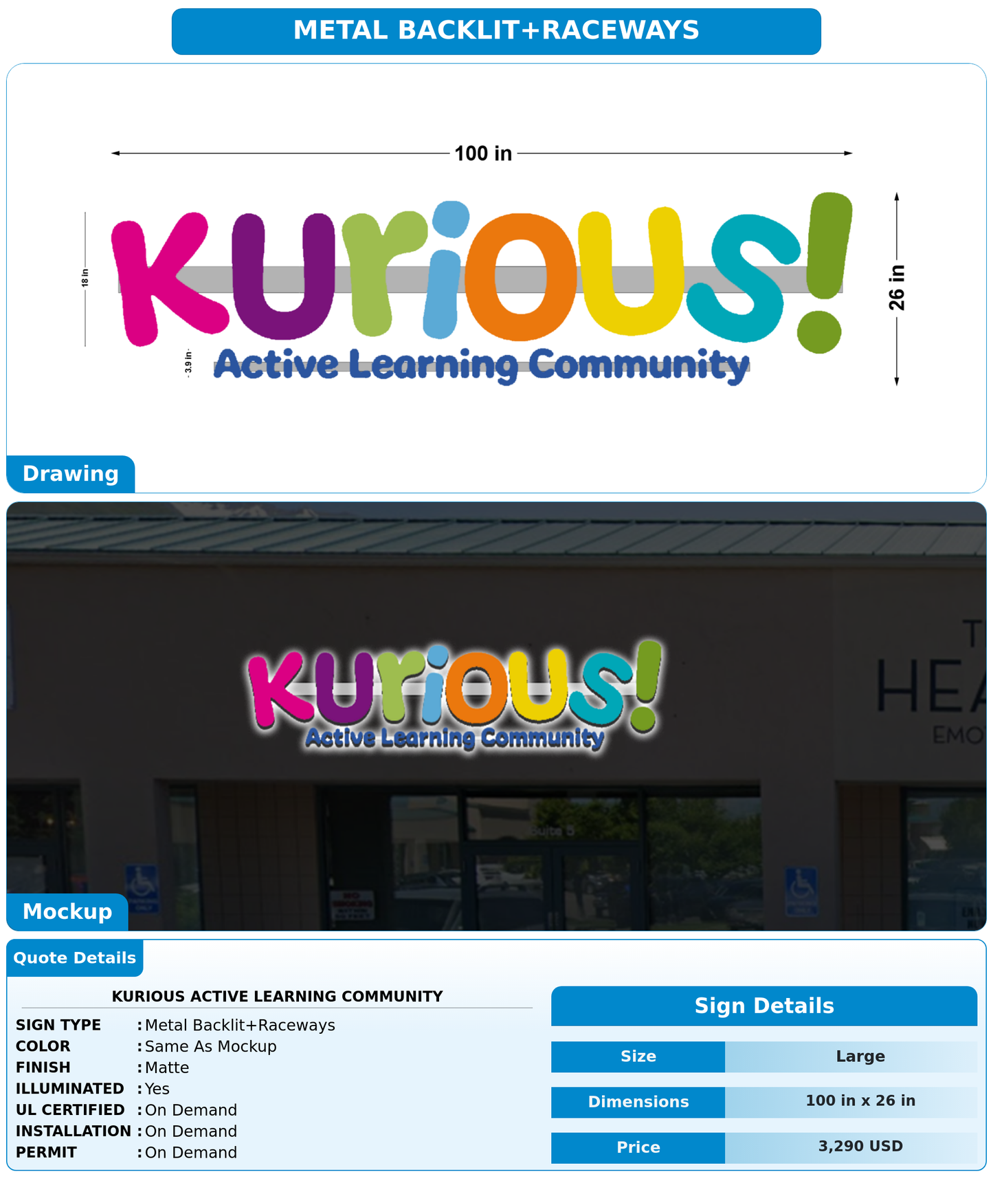 CUSTOM MOCKUP SIGN FOR Kurious Active Learning Community