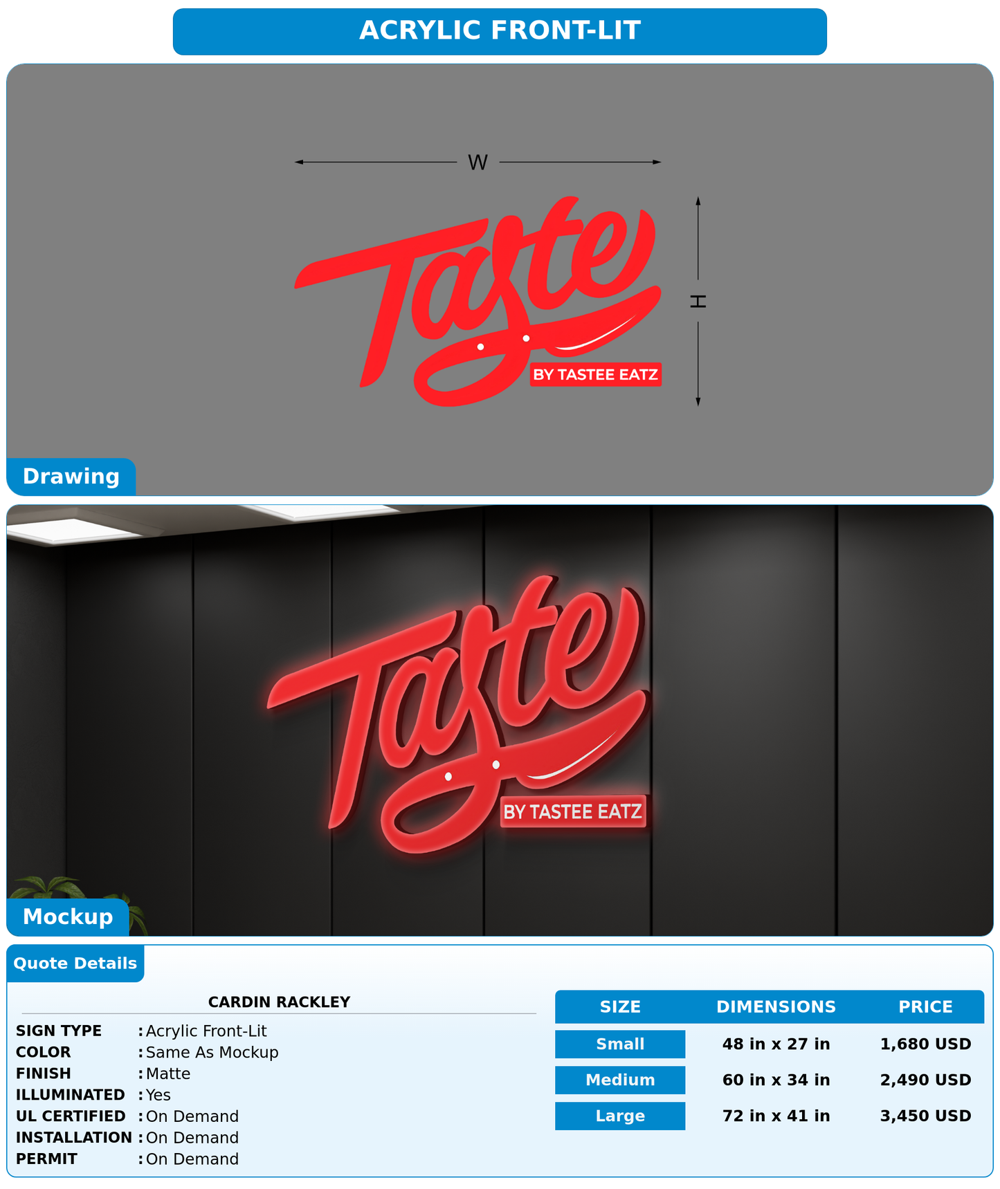 CUSTOM MOCKUP SIGN FOR Cardin Rackley