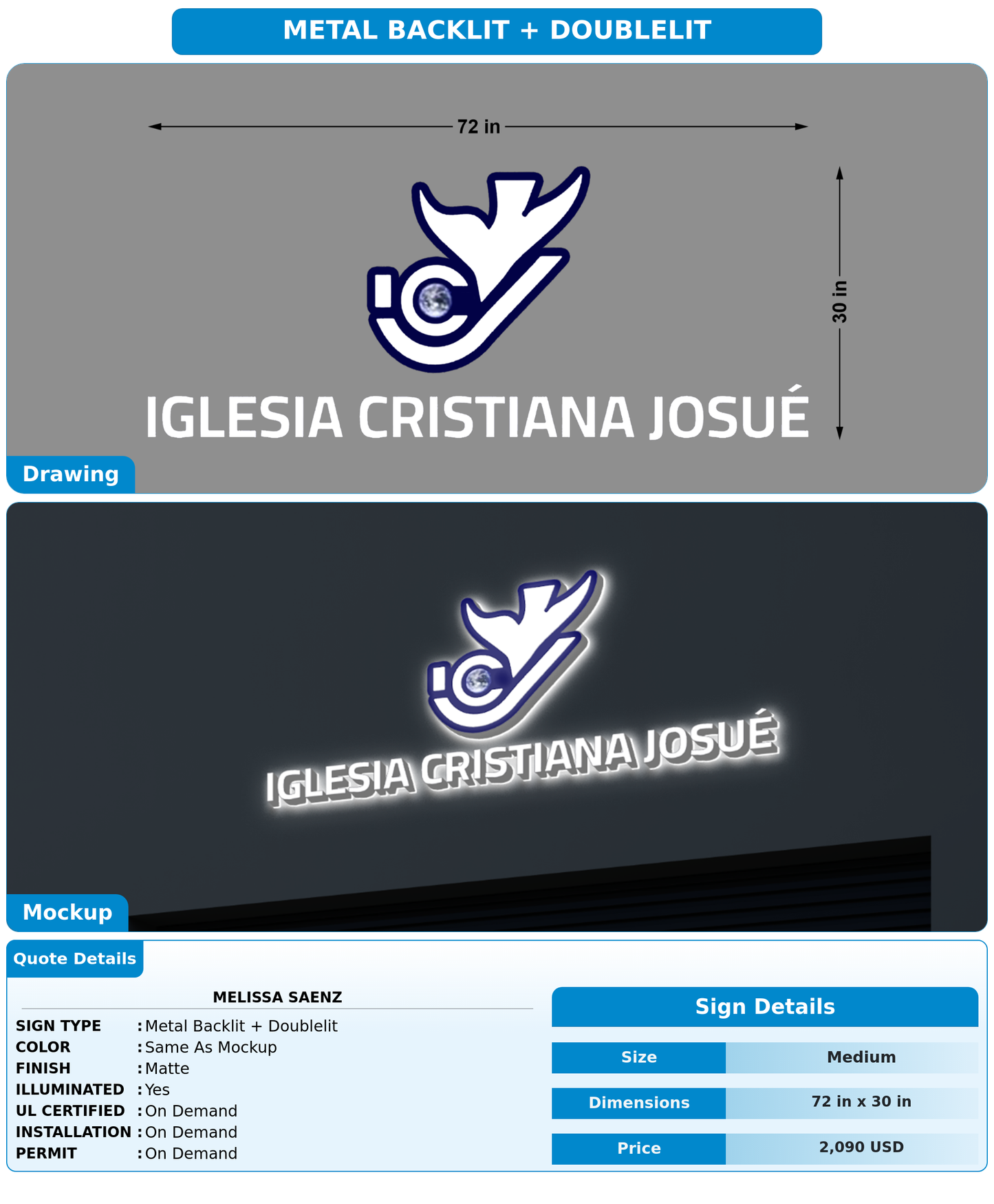 CUSTOM MOCKUP SIGN FOR Melissa Saenz
