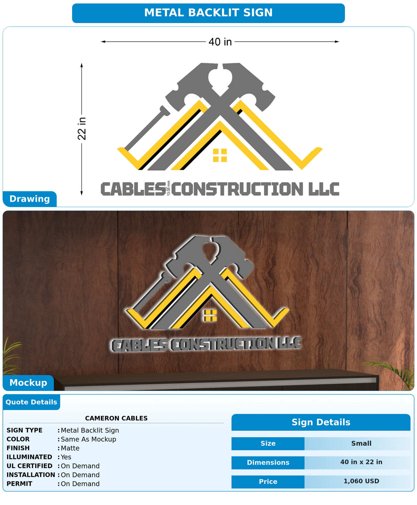CUSTOM MOCKUP SIGN FOR Cameron Cables