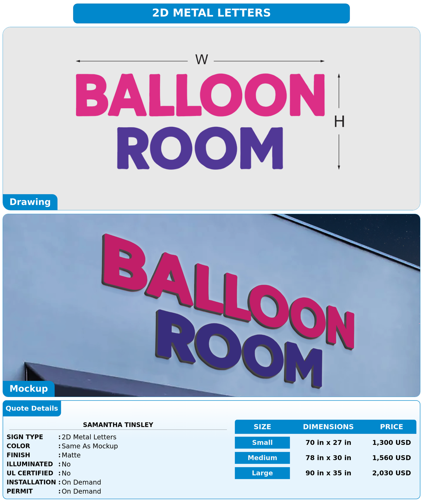 CUSTOM MOCKUP SIGN FOR Samantha Tinsley