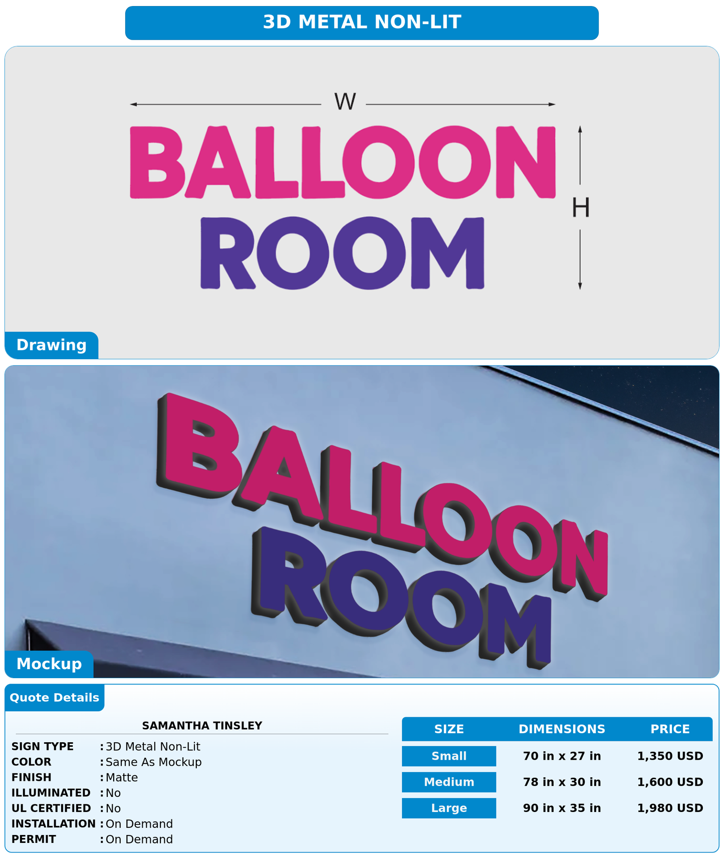 CUSTOM MOCKUP SIGN FOR Samantha Tinsley