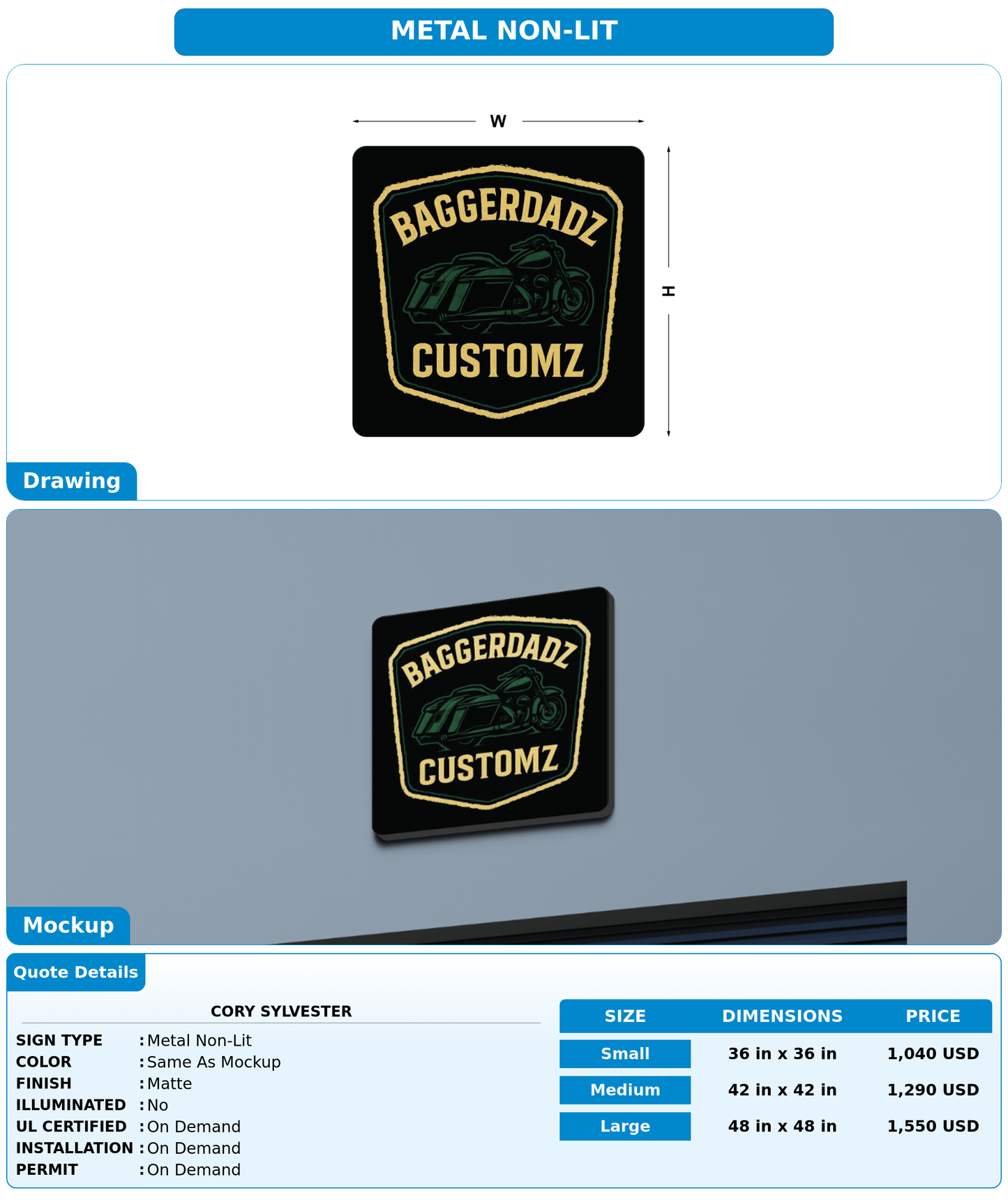 CUSTOM MOCKUP SIGN FOR Cory Sylvester