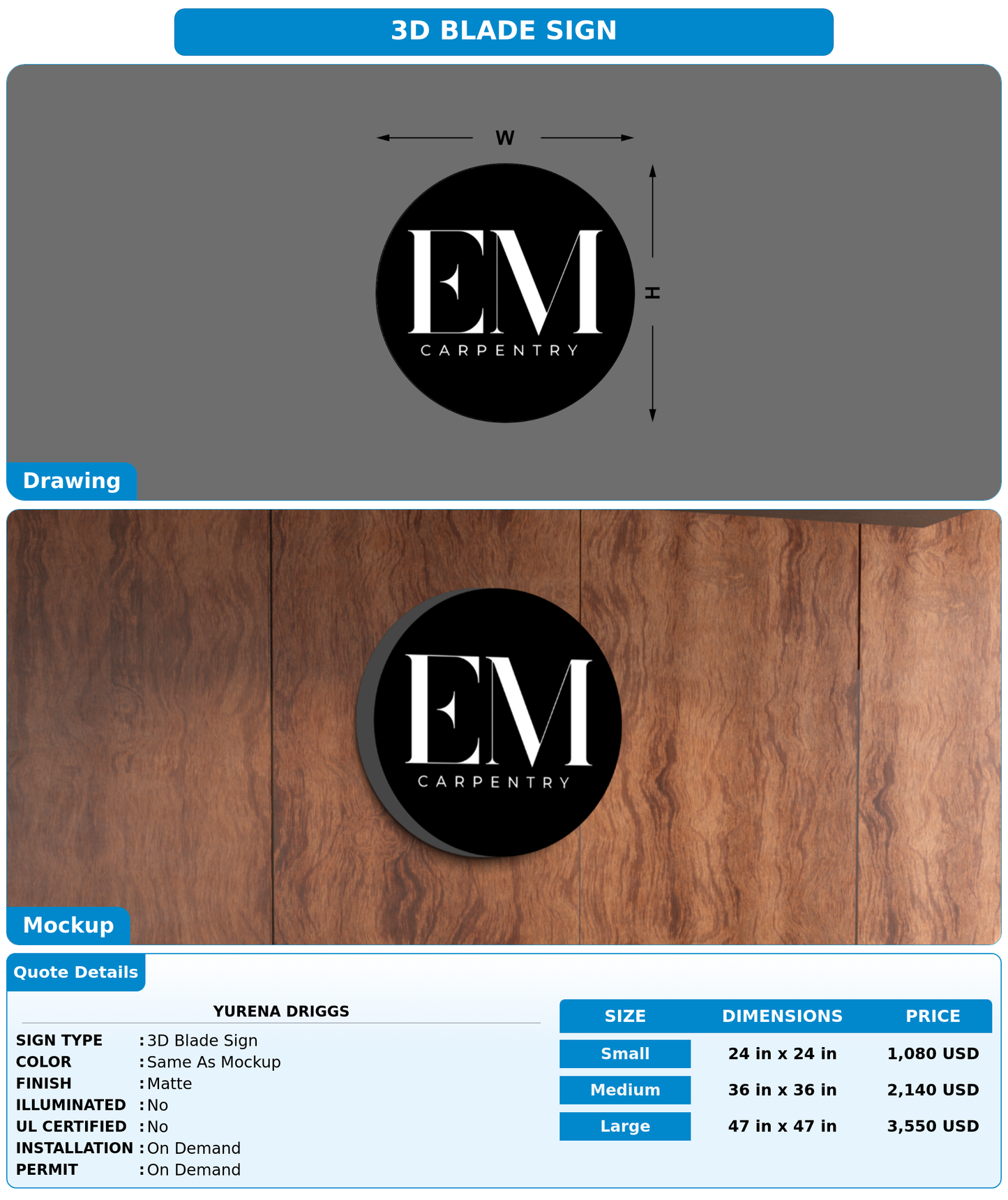 CUSTOM MOCKUP SIGN FOR Yurena Driggs