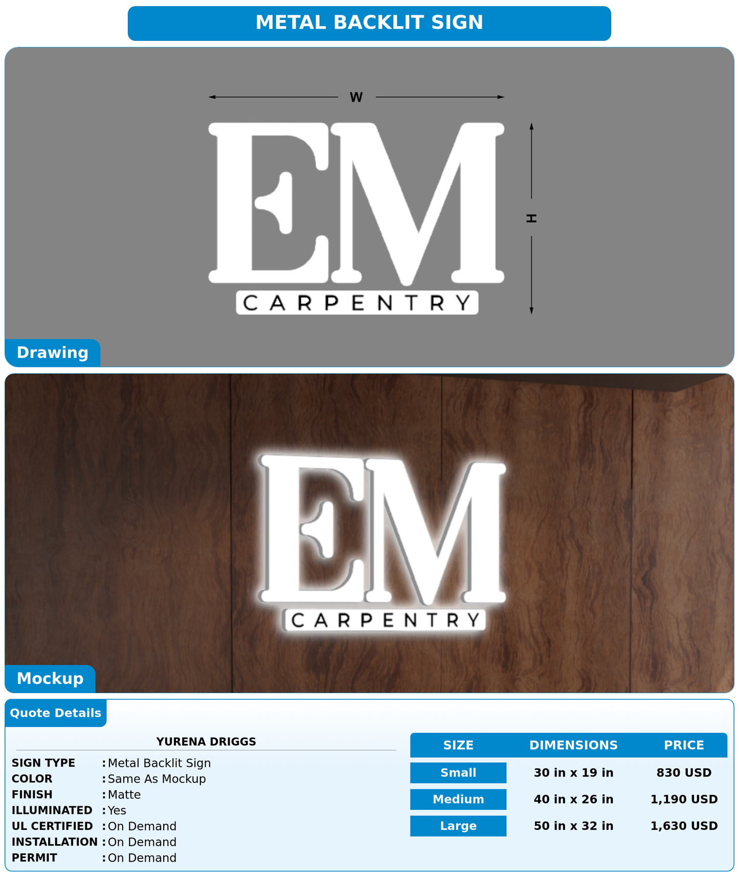 CUSTOM MOCKUP SIGN FOR Yurena Driggs