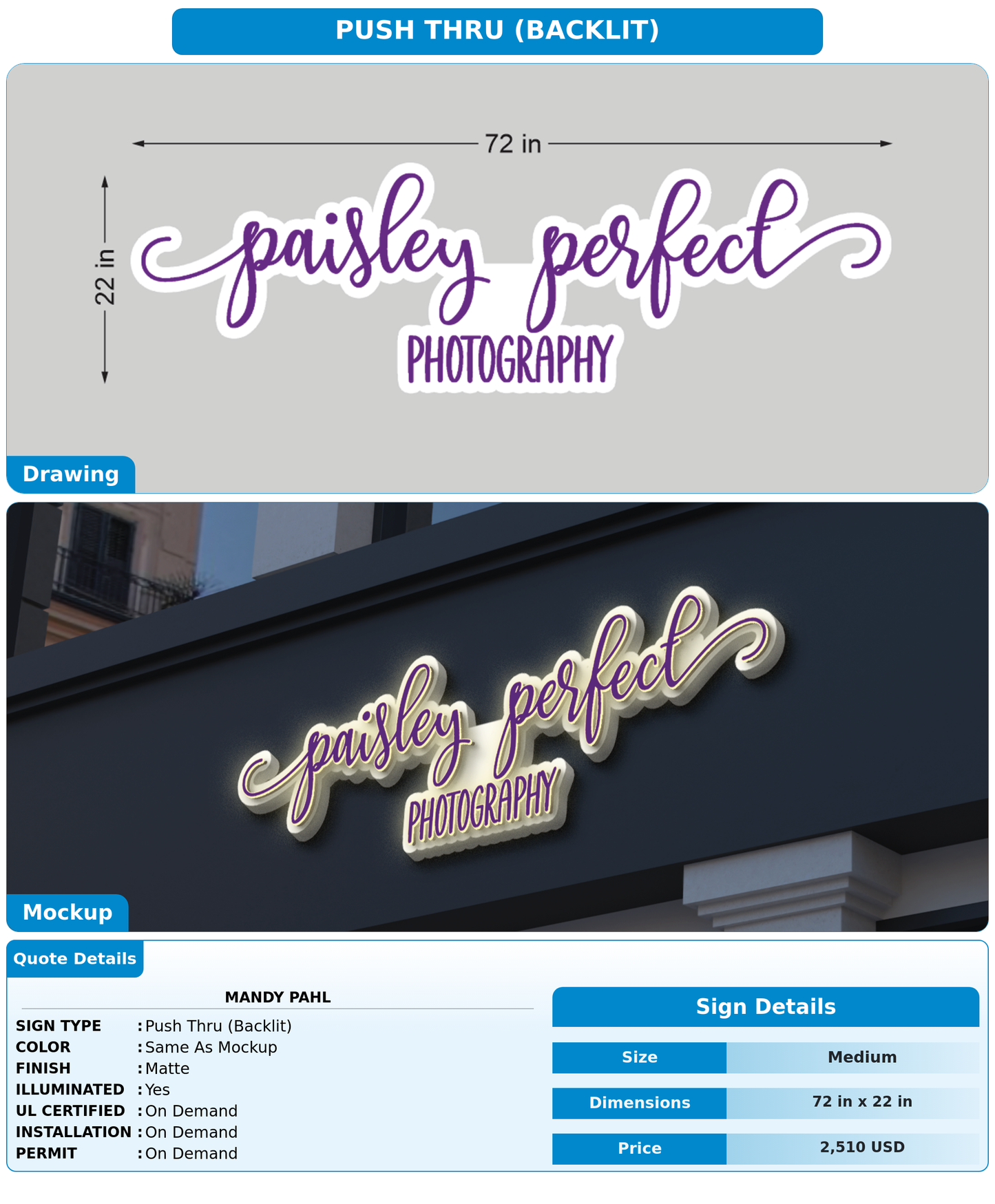 CUSTOM MOCKUP SIGN FOR Mandy Pahl