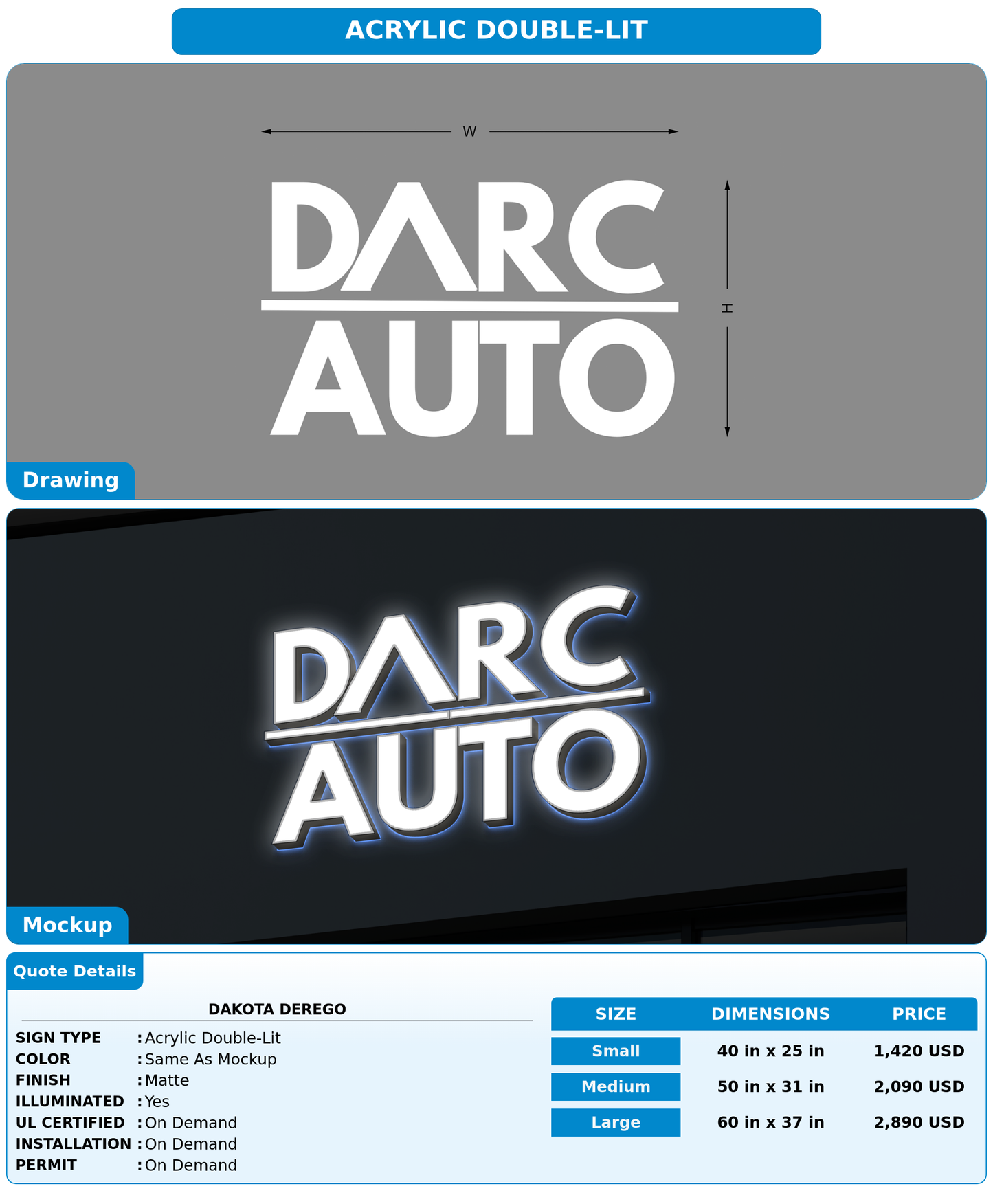 CUSTOM MOCKUP SIGN FOR Dakota Derego