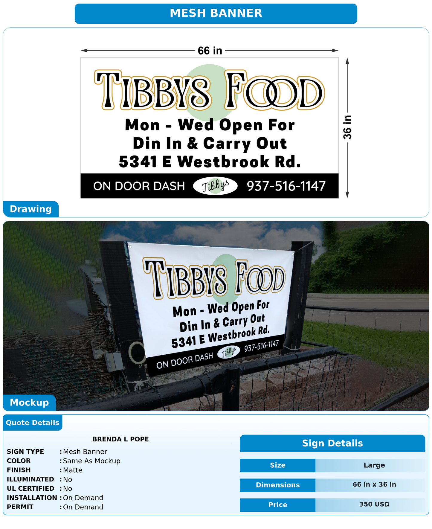 CUSTOM MOCKUP SIGN FOR Brenda L Pope
