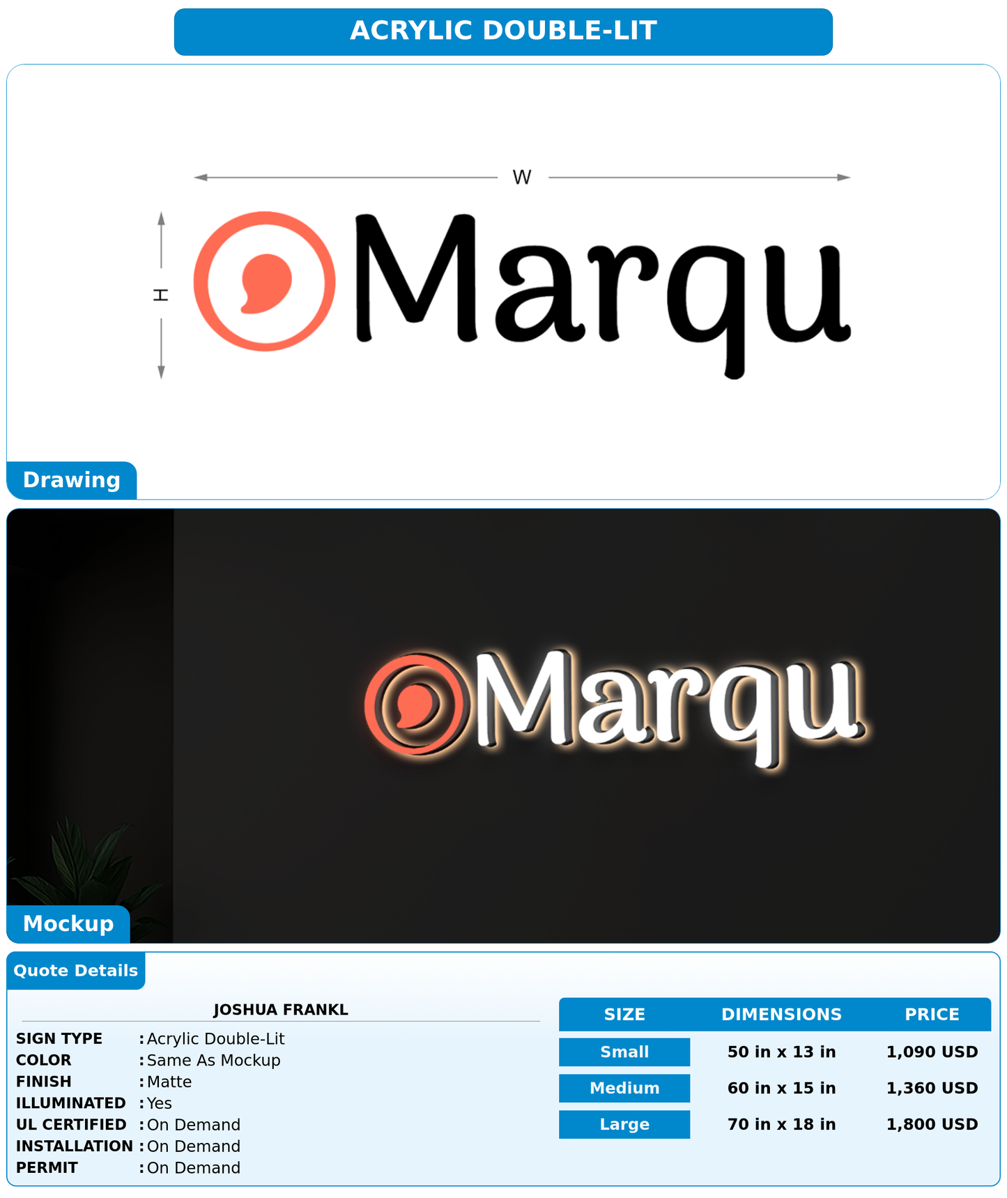 CUSTOM MOCKUP SIGN FOR Joshua Frankl