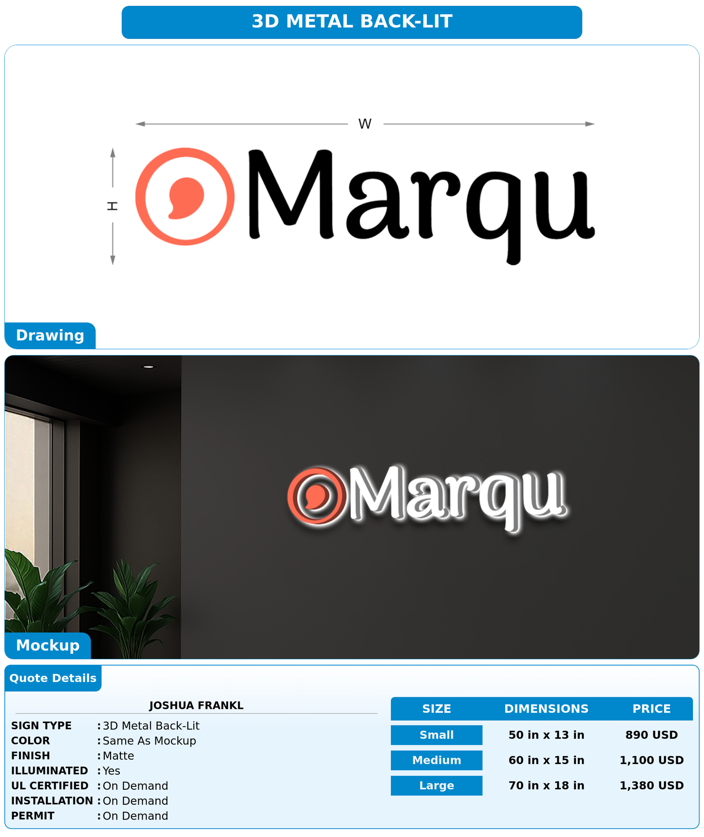 CUSTOM MOCKUP SIGN FOR Joshua Frankl
