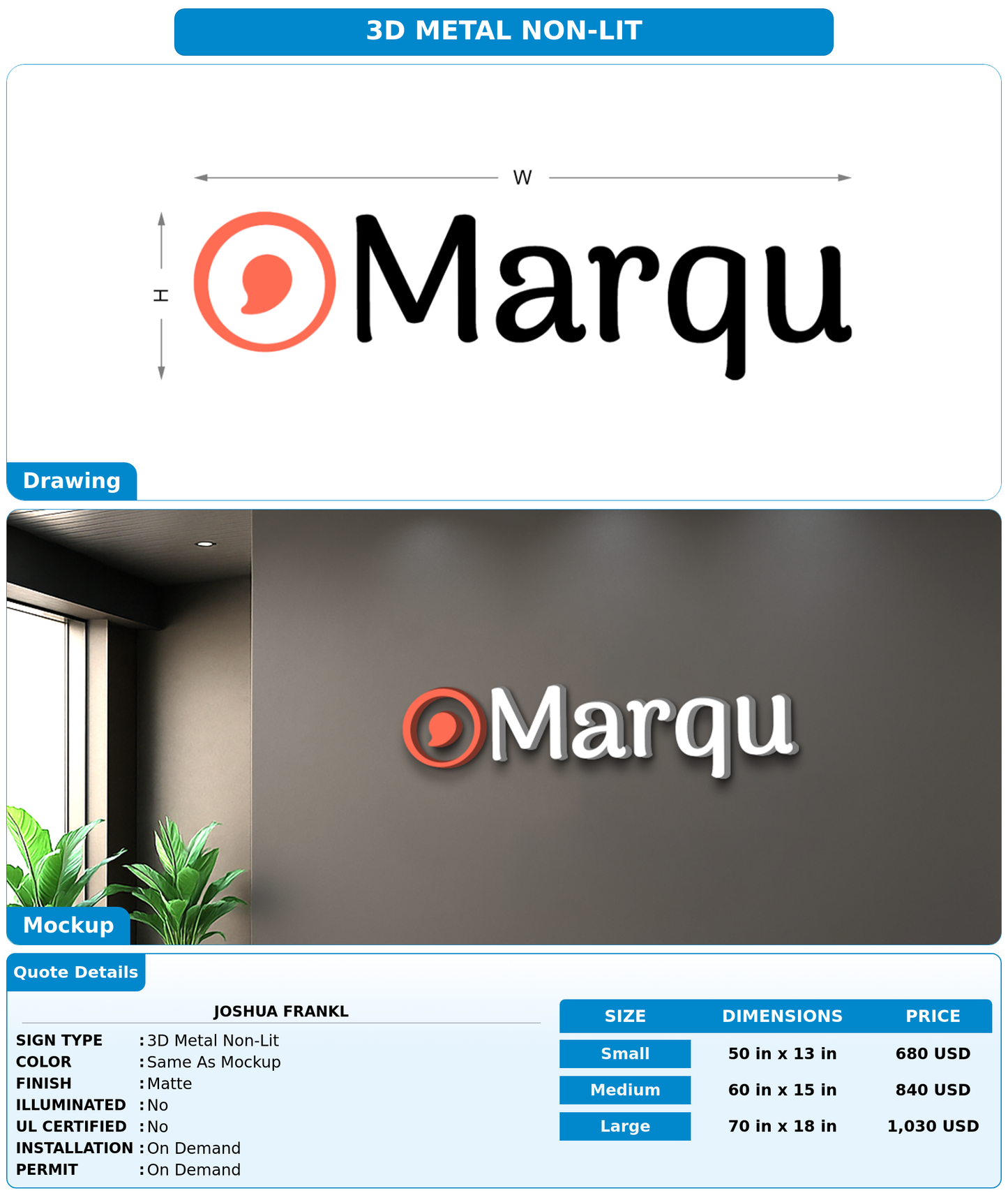 CUSTOM MOCKUP SIGN FOR Joshua Frankl