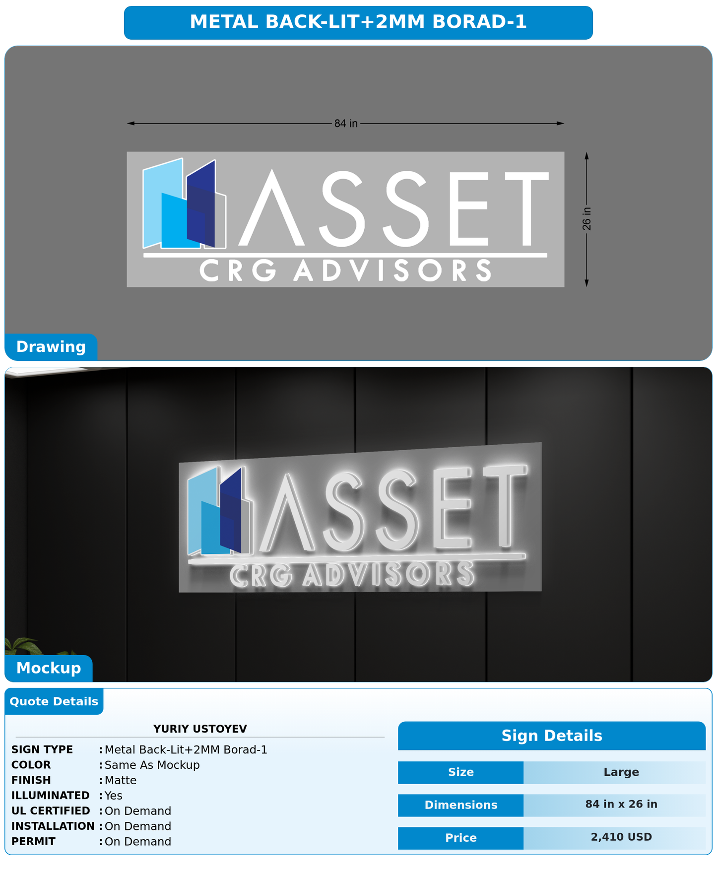 CUSTOM MOCKUP SIGN FOR Yuriy Ustoyev