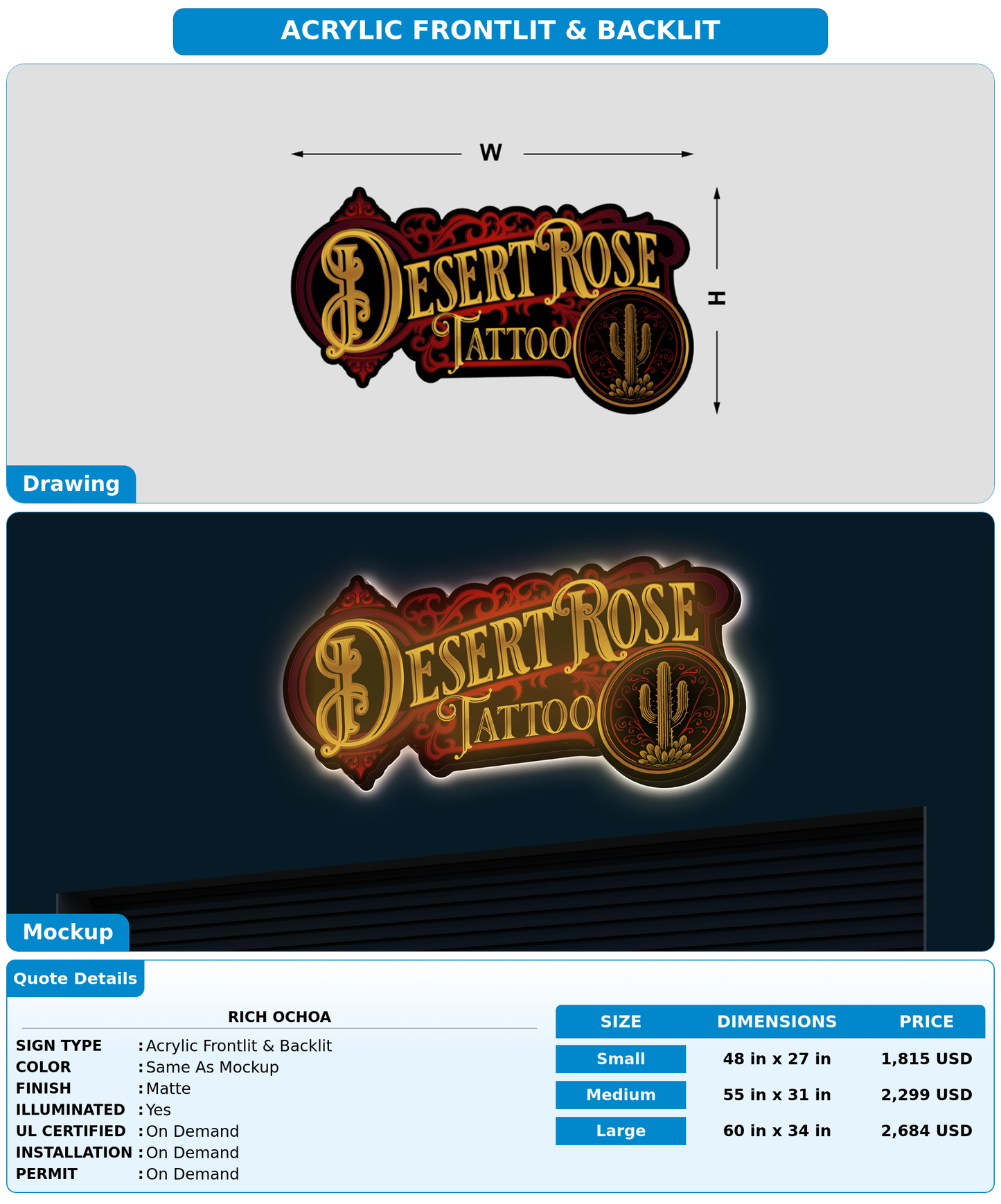 CUSTOM MOCKUP SIGN FOR Rich Ochoa