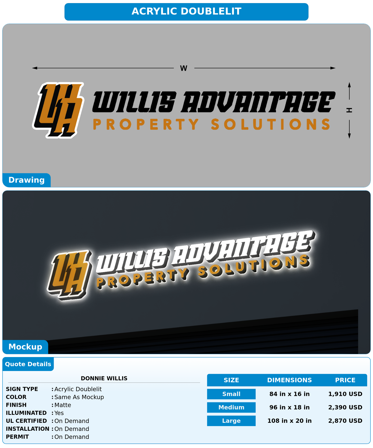 CUSTOM MOCKUP SIGN FOR Donnie Willis