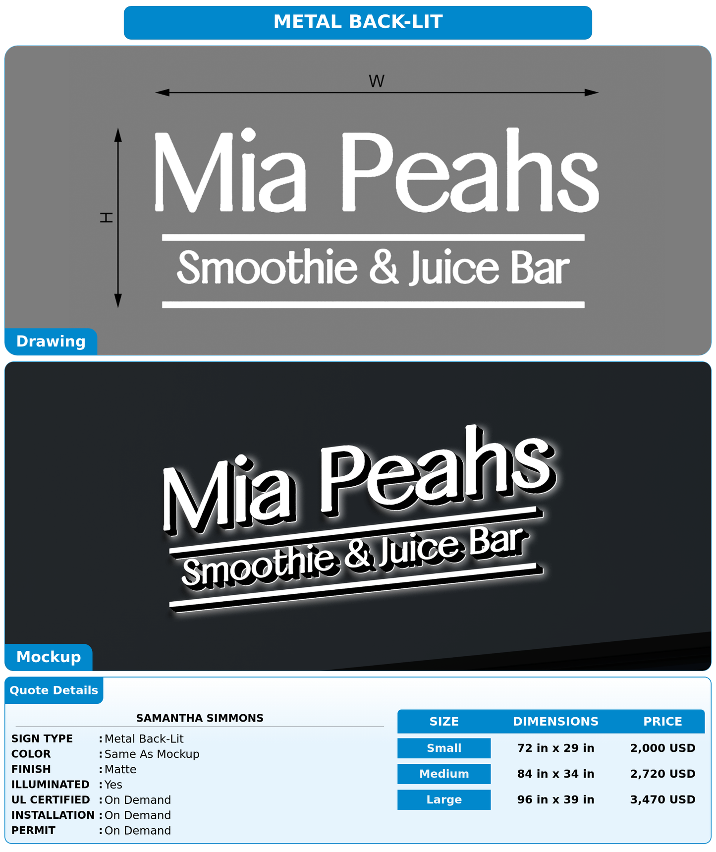 CUSTOM MOCKUP SIGN FOR Samantha Simmons