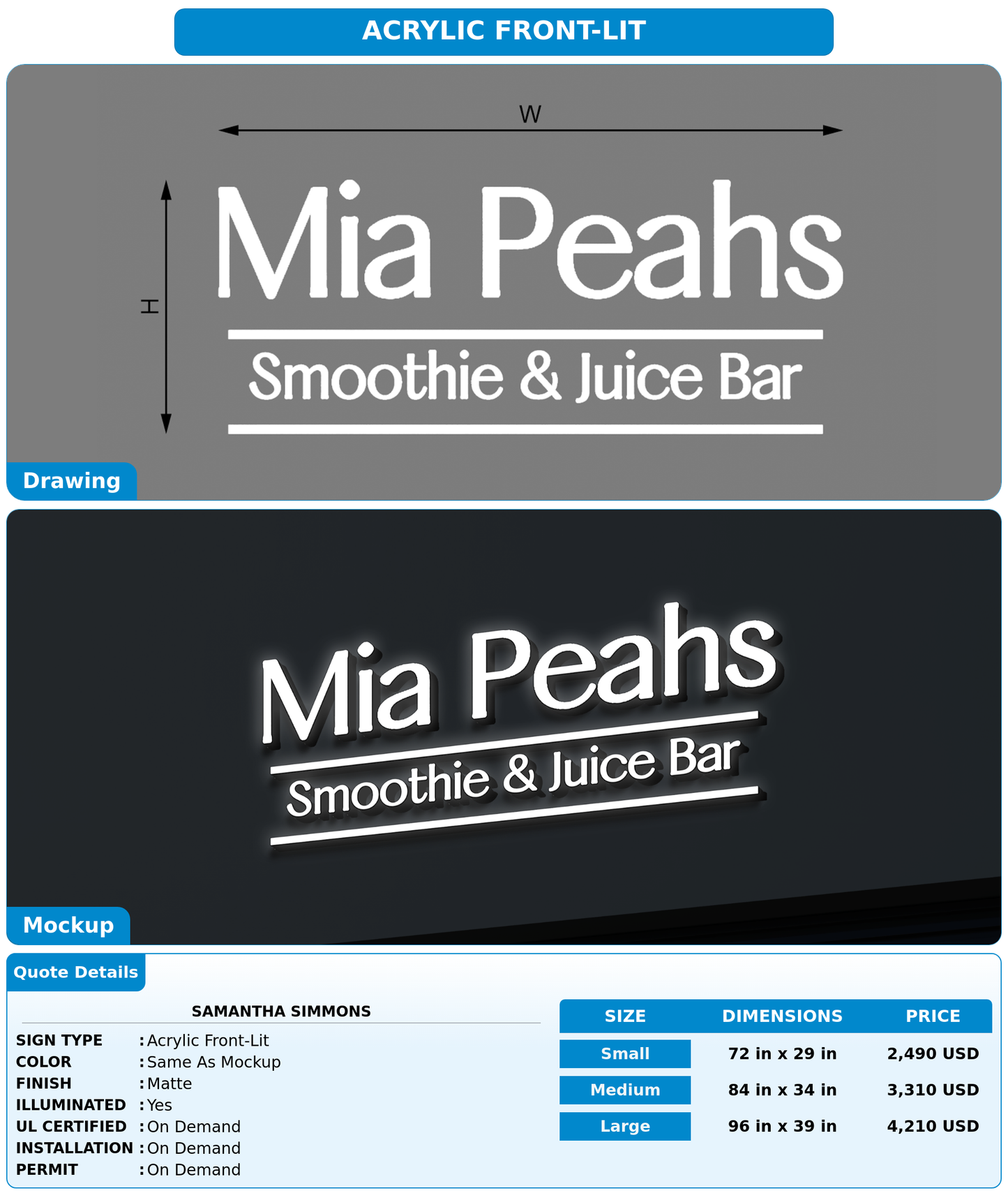 CUSTOM MOCKUP SIGN FOR Samantha Simmons