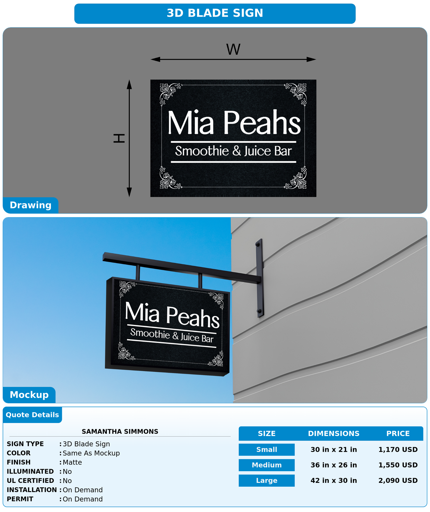 CUSTOM MOCKUP SIGN FOR Samantha Simmons