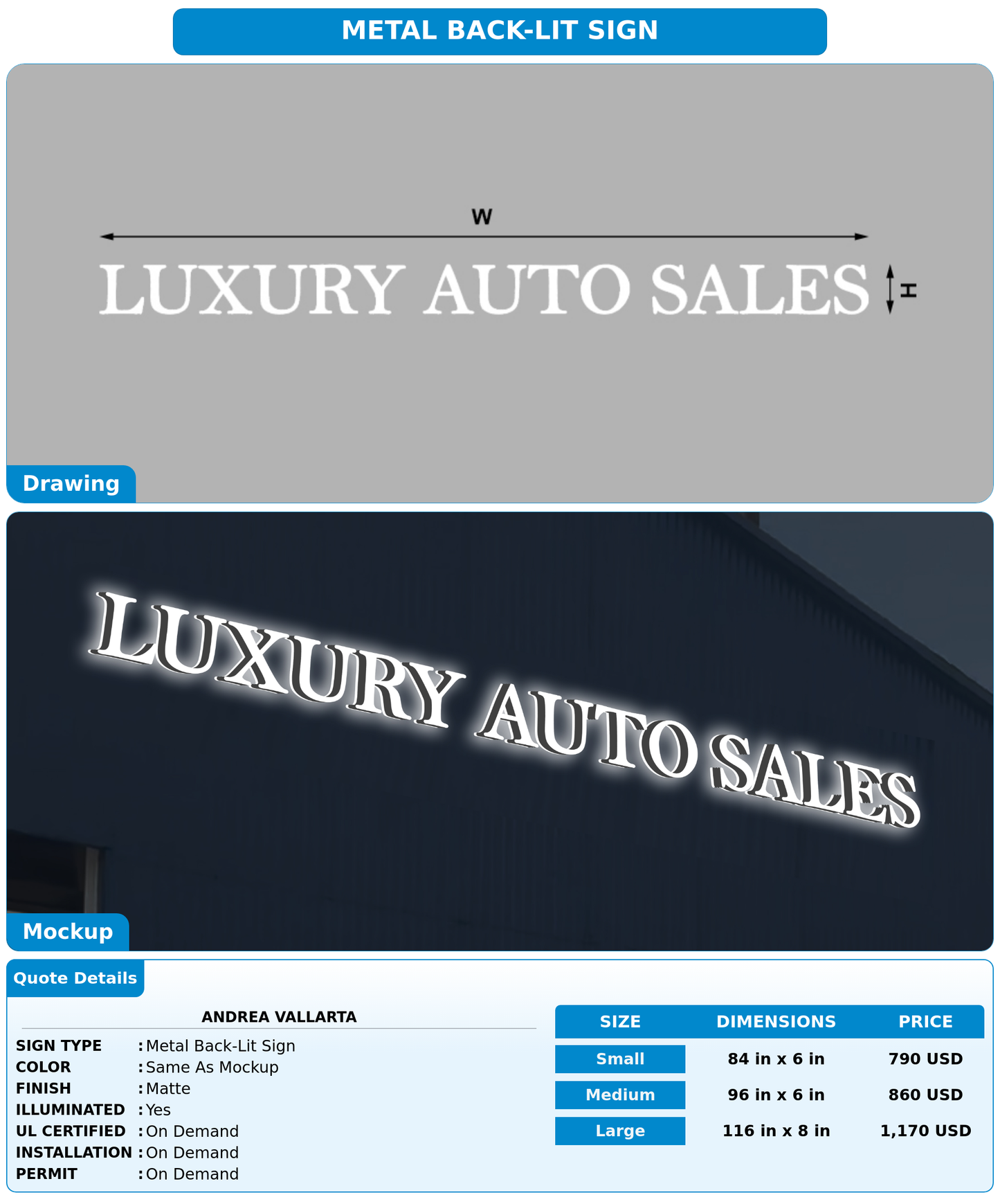 CUSTOM MOCKUP SIGN FOR Andrea Vallarta