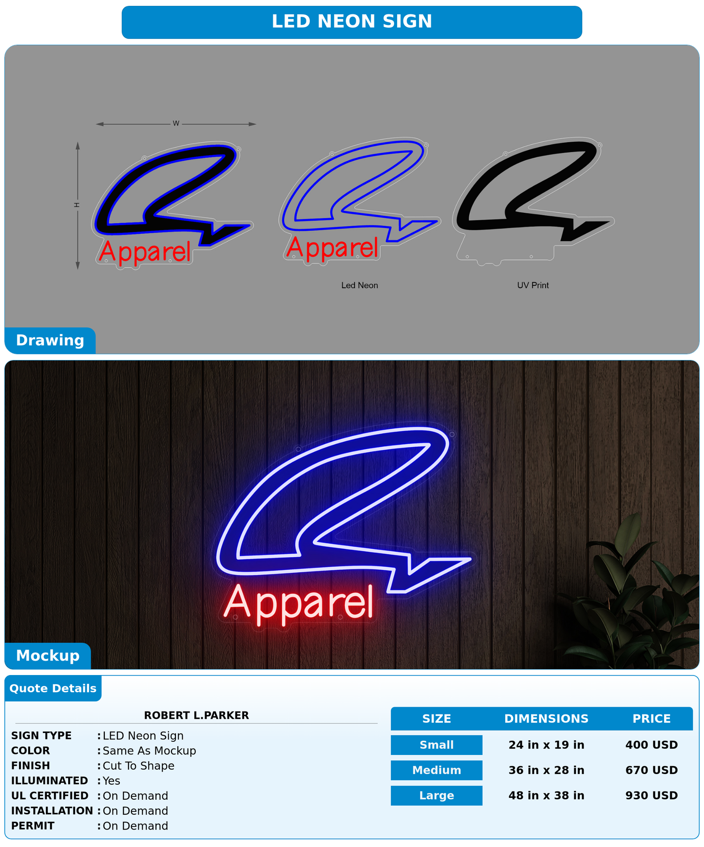 CUSTOM MOCKUP SIGN FOR Robert L.Parker
