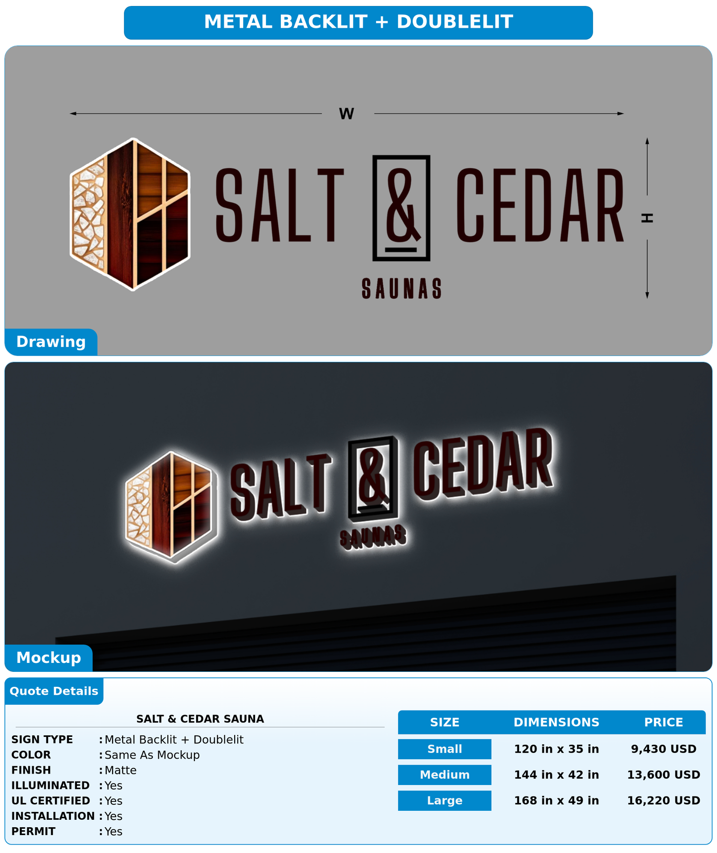 CUSTOM MOCKUP SIGN FOR Salt & Cedar Sauna