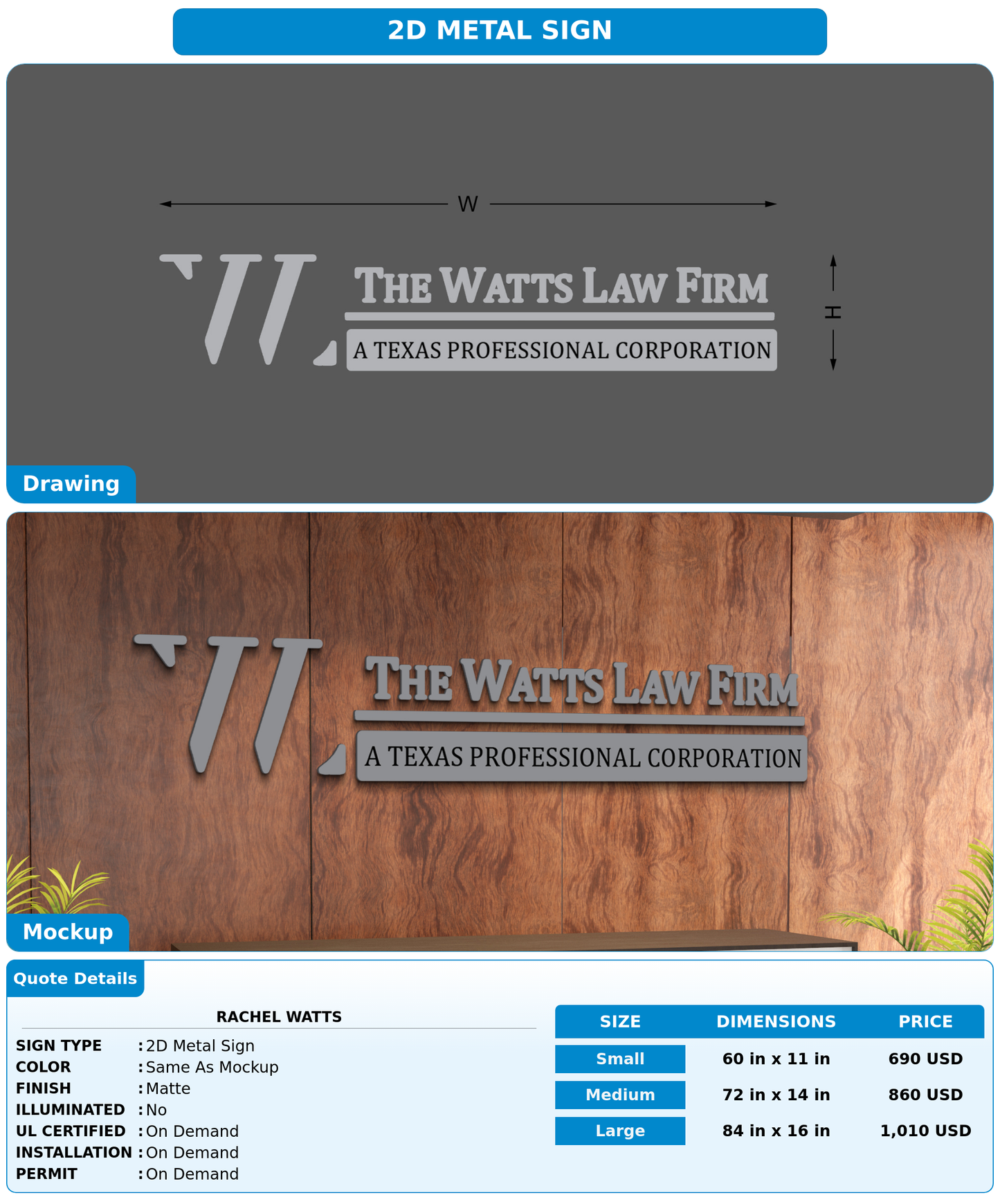CUSTOM MOCKUP SIGN FOR Rachel Watts