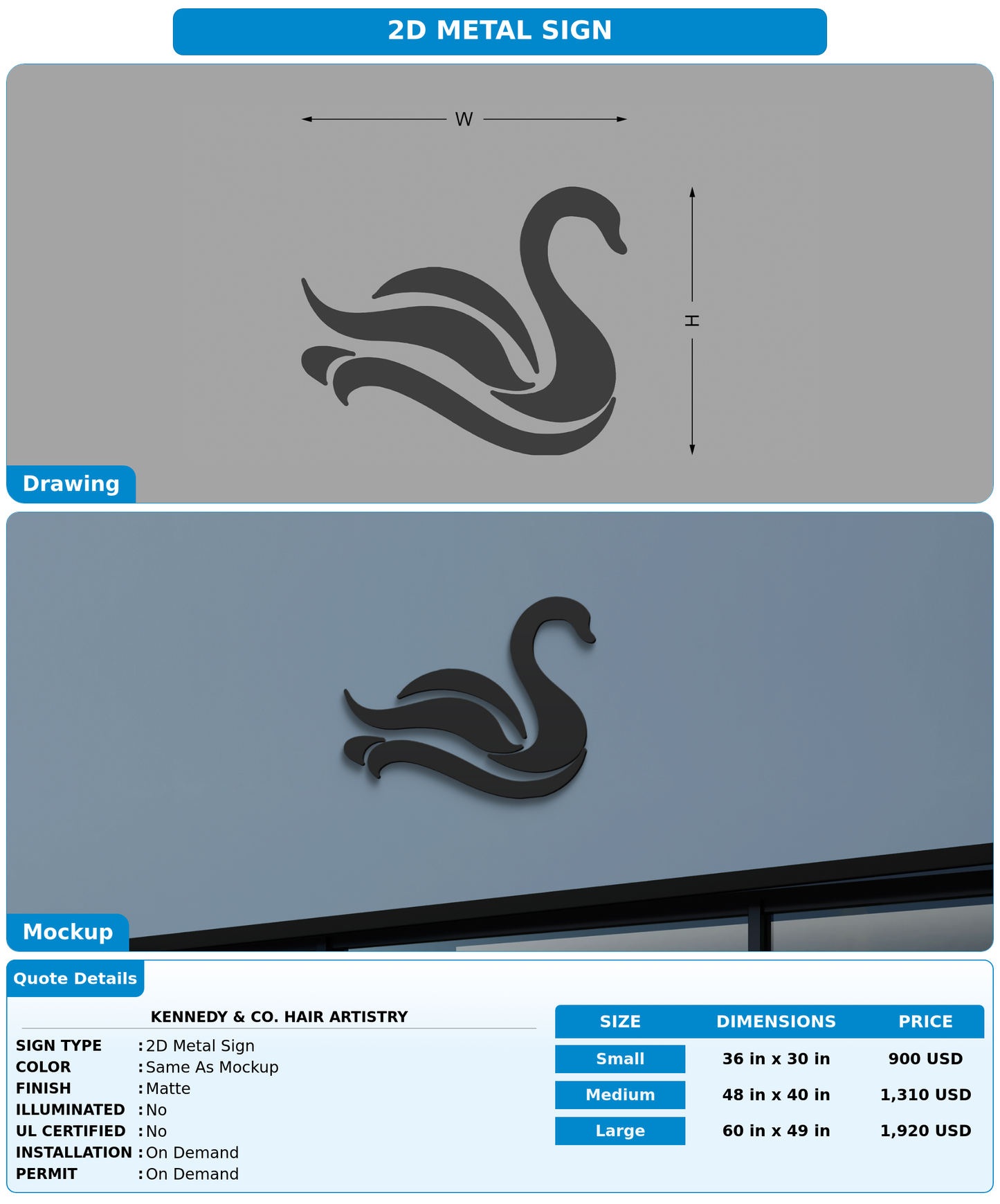 CUSTOM MOCKUP SIGN FOR KENNEDY & CO. HAIR ARTISTRY