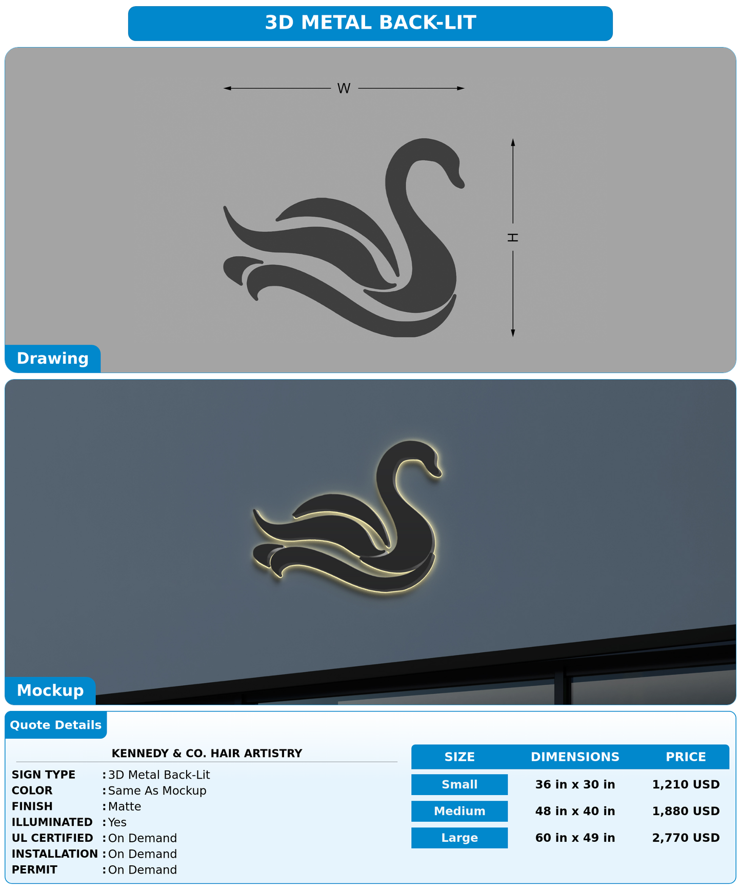 CUSTOM MOCKUP SIGN FOR KENNEDY & CO. HAIR ARTISTRY