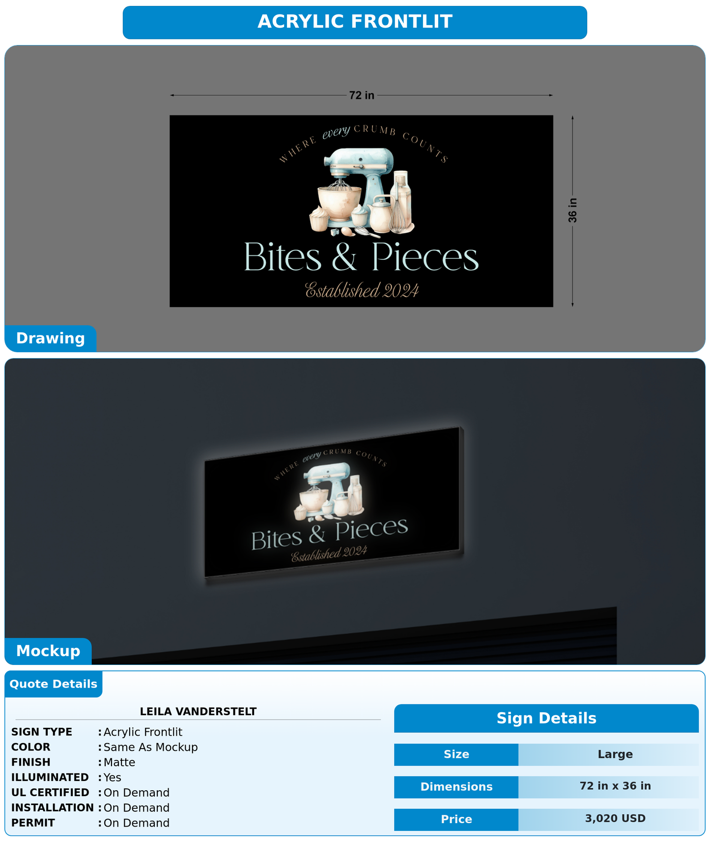 CUSTOM MOCKUP SIGN FOR Leila Vanderstelt