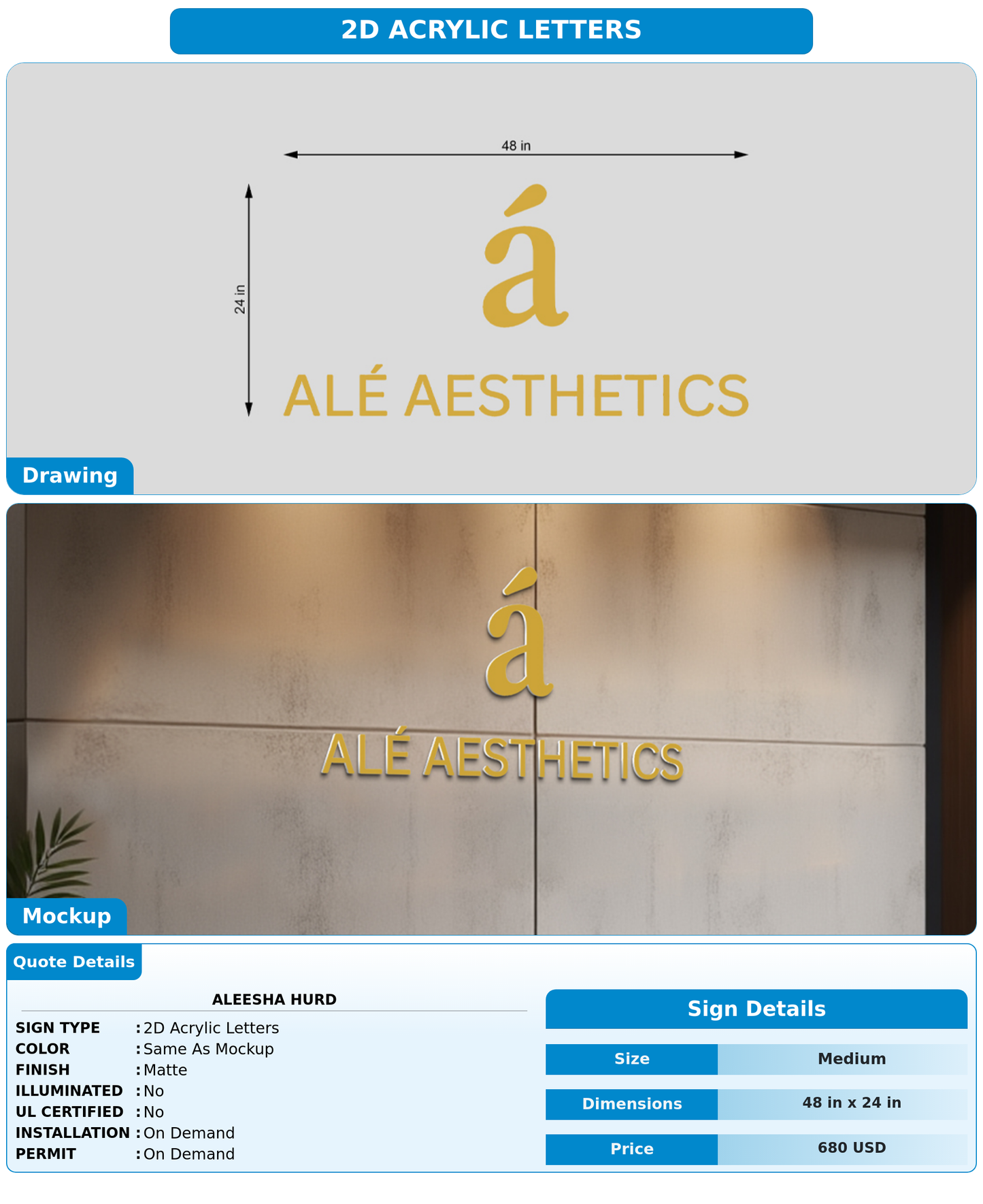 CUSTOM MOCKUP SIGN FOR Aleesha Hurd