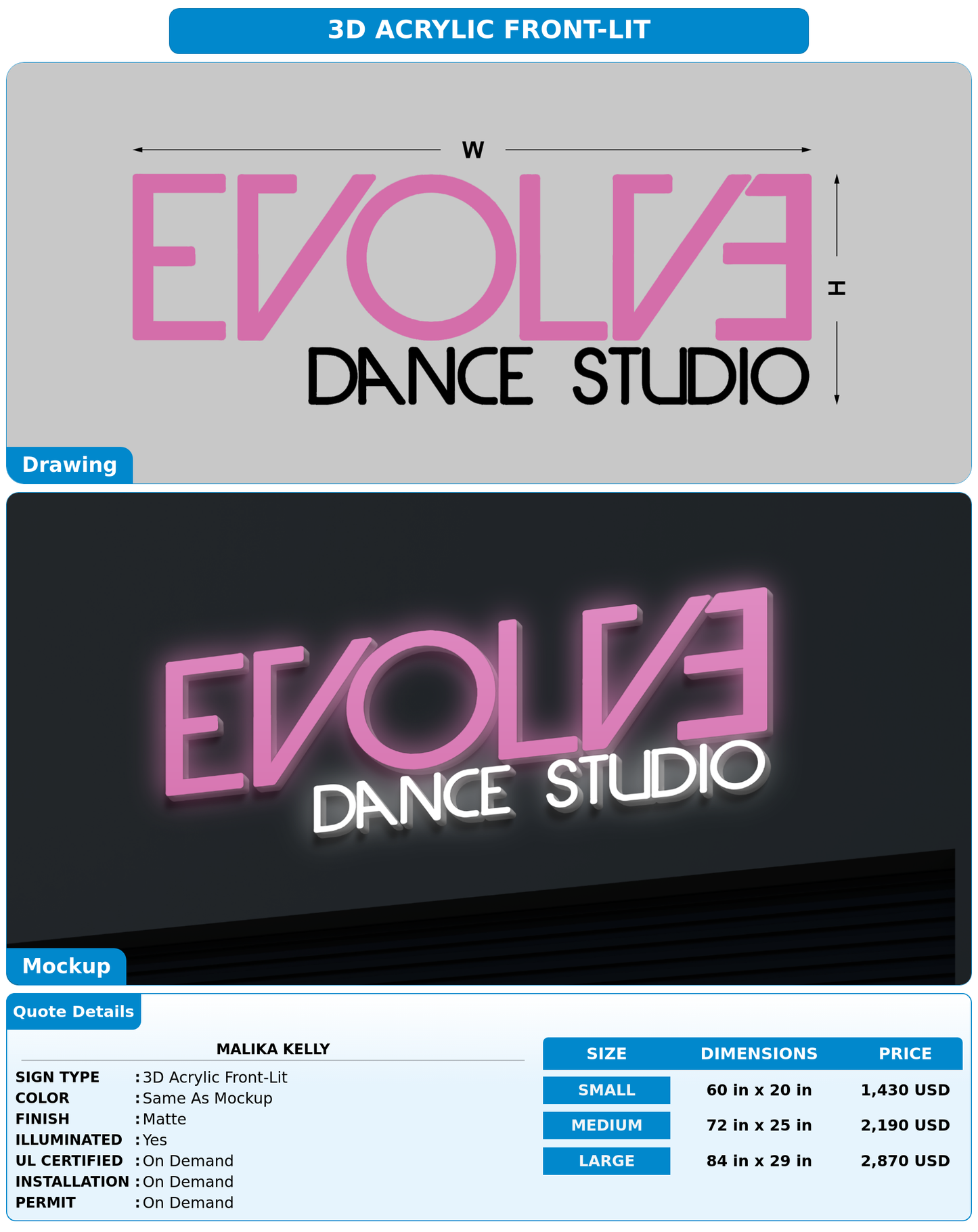 CUSTOM MOCKUP SIGN FOR Malika Kelly