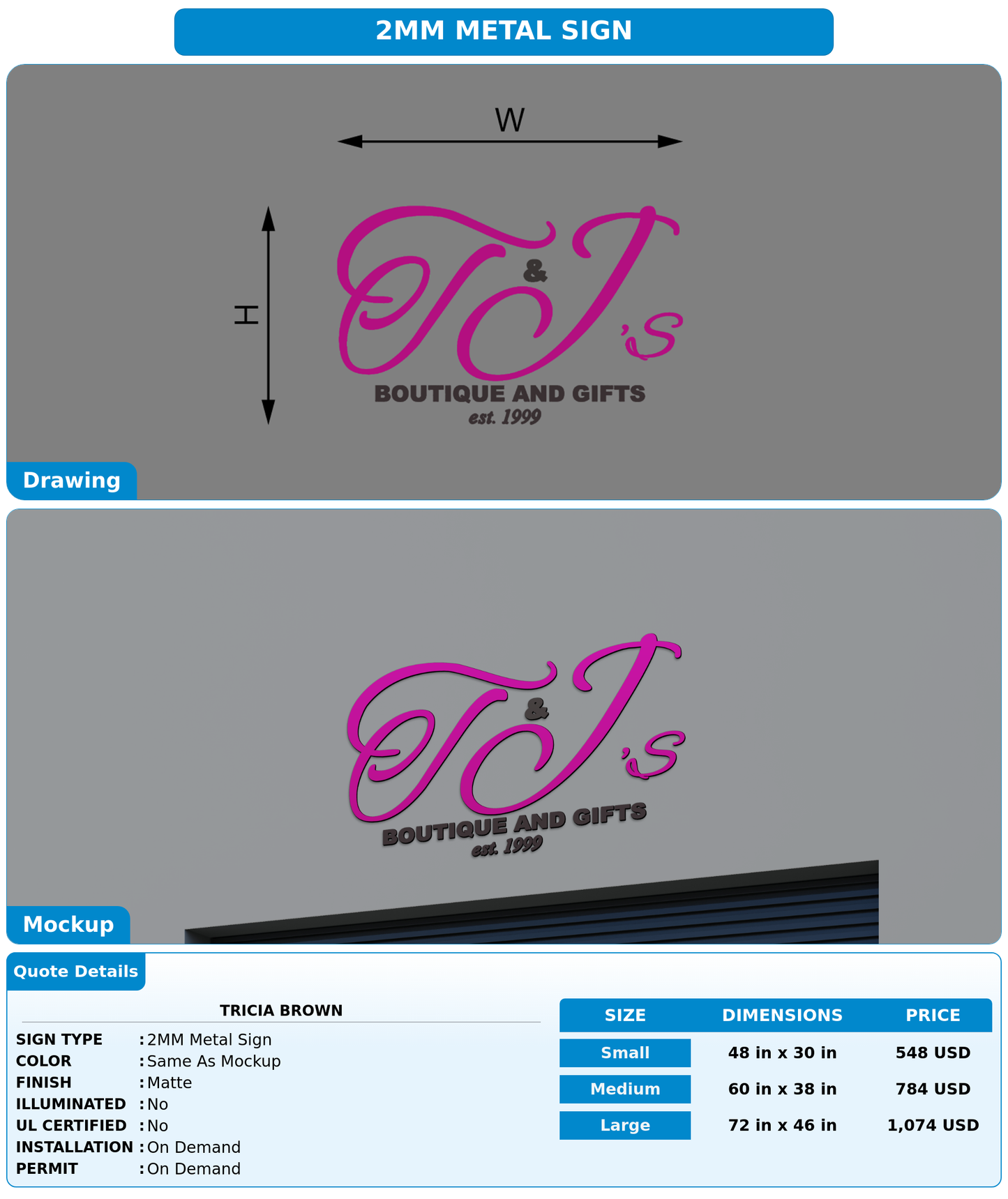 CUSTOM MOCKUP SIGN FOR Tricia Brown