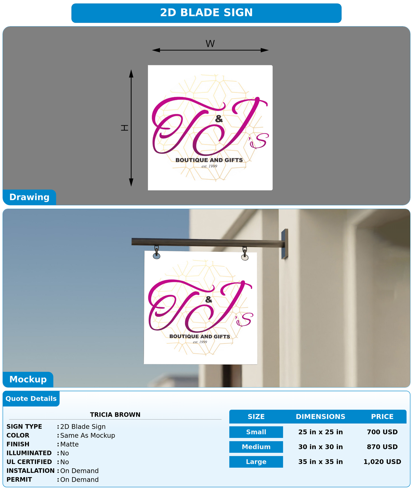 CUSTOM MOCKUP SIGN FOR Tricia Brown