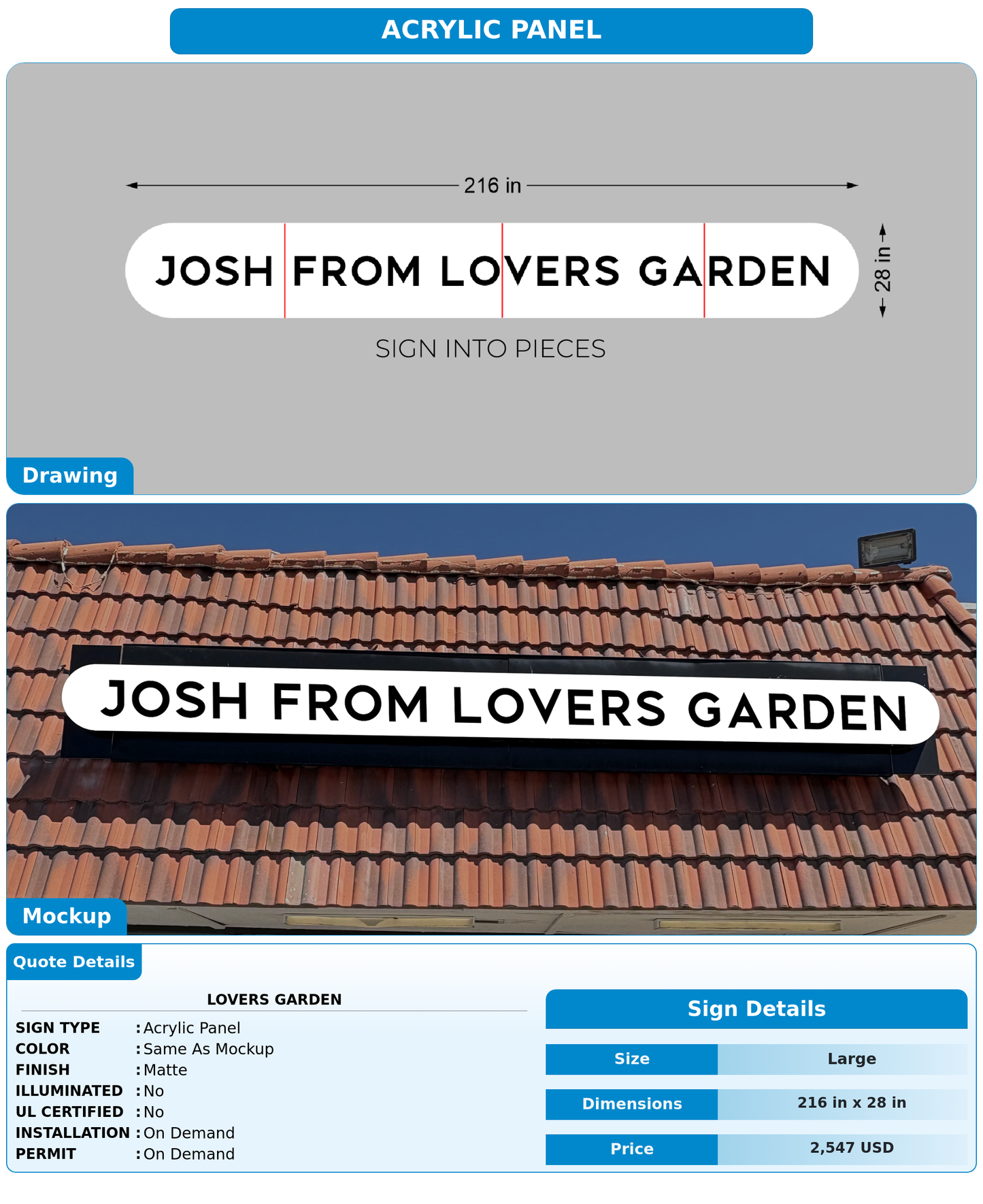 CUSTOM MOCKUP SIGN FOR Lovers Garden