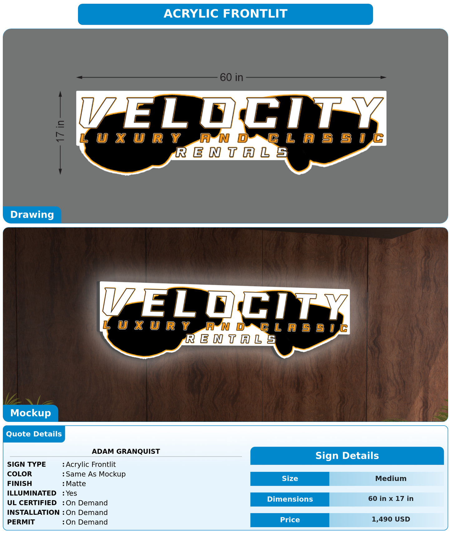 CUSTOM MOCKUP SIGN FOR Adam Granquist