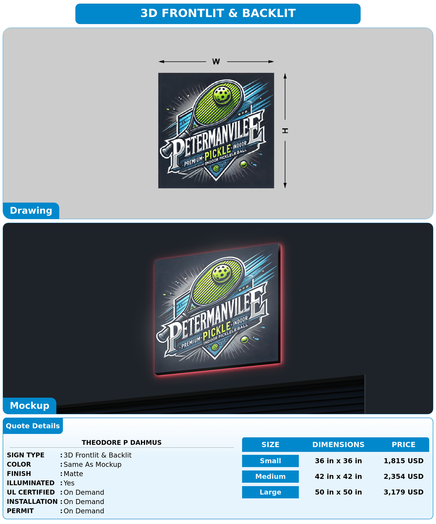 CUSTOM MOCKUP SIGN FOR Theodore P Dahmus