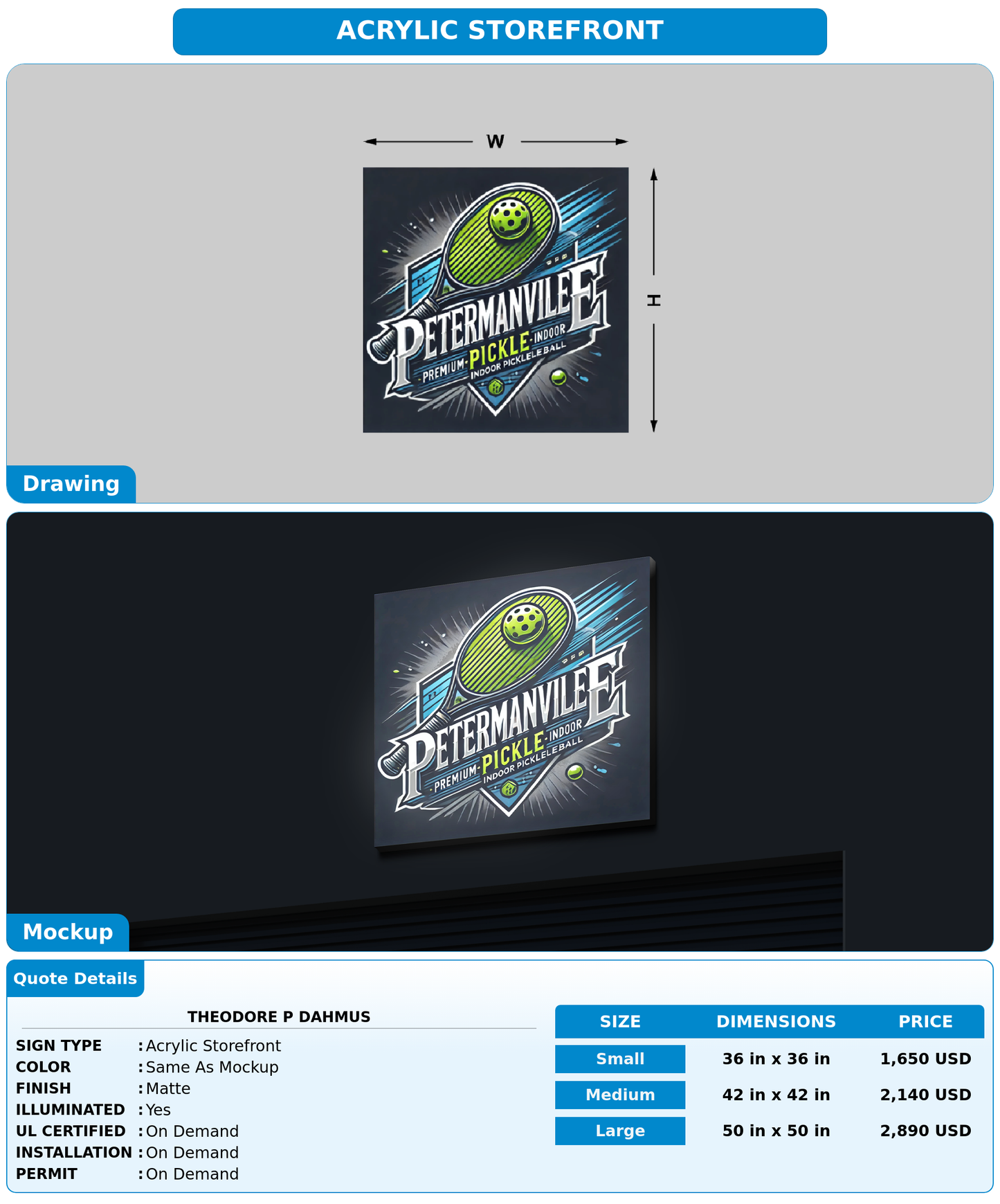 CUSTOM MOCKUP SIGN FOR Theodore P Dahmus
