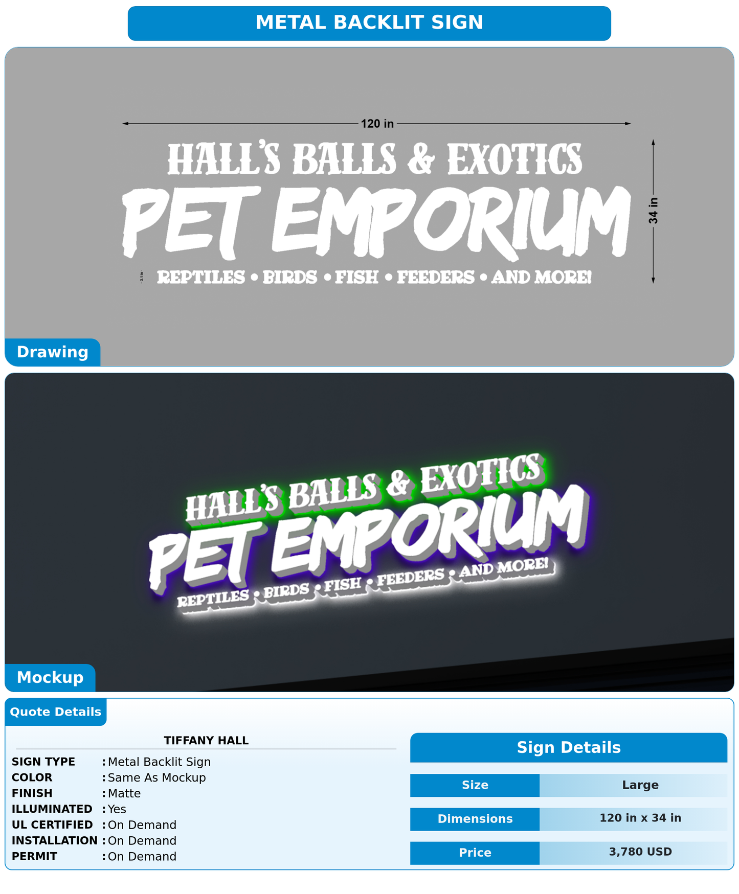 CUSTOM MOCKUP SIGN FOR Tiffany Hall
