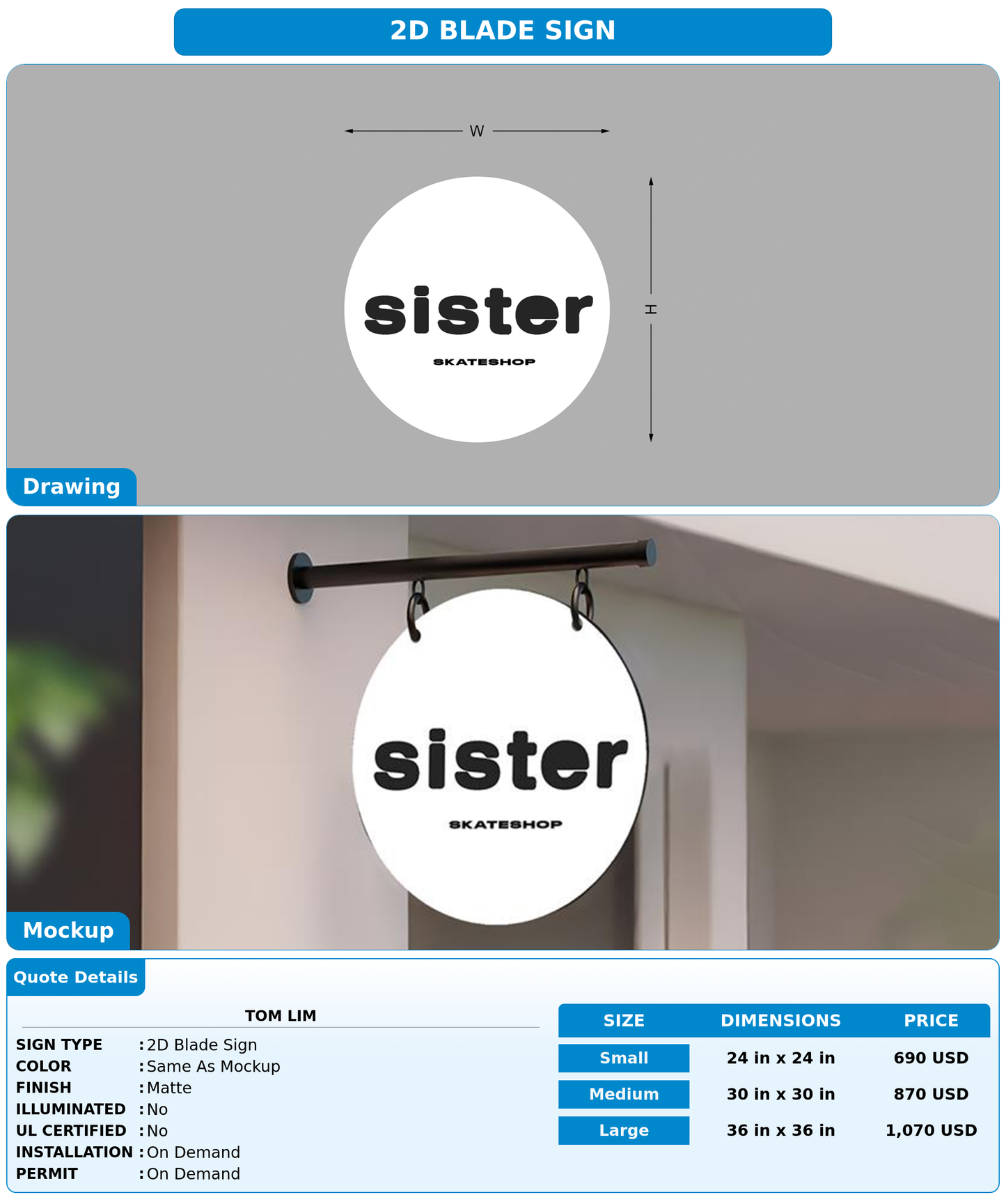CUSTOM MOCKUP SIGN FOR Tom Lim