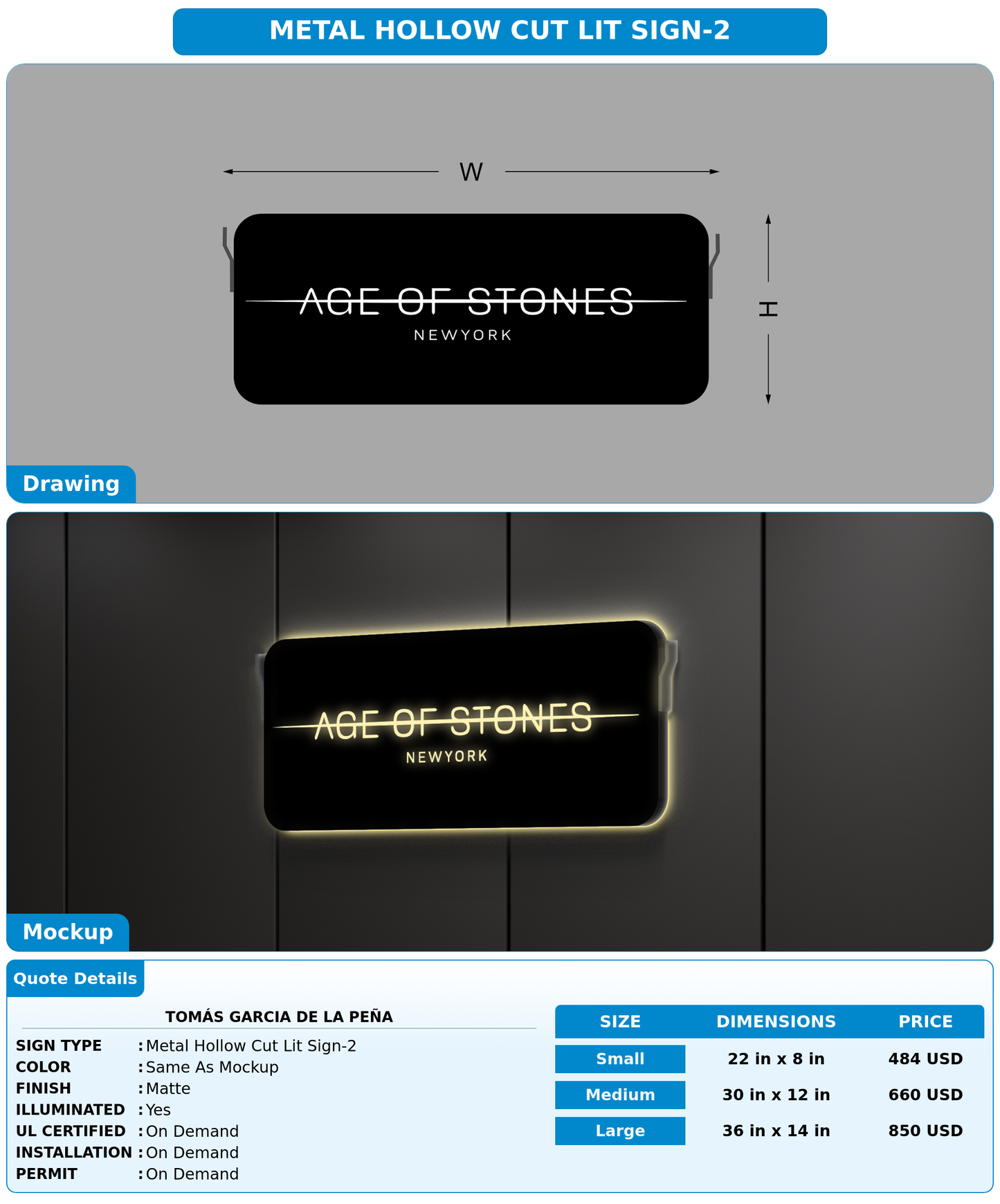 CUSTOM MOCKUP SIGN FOR Tomás Garcia de la Peña