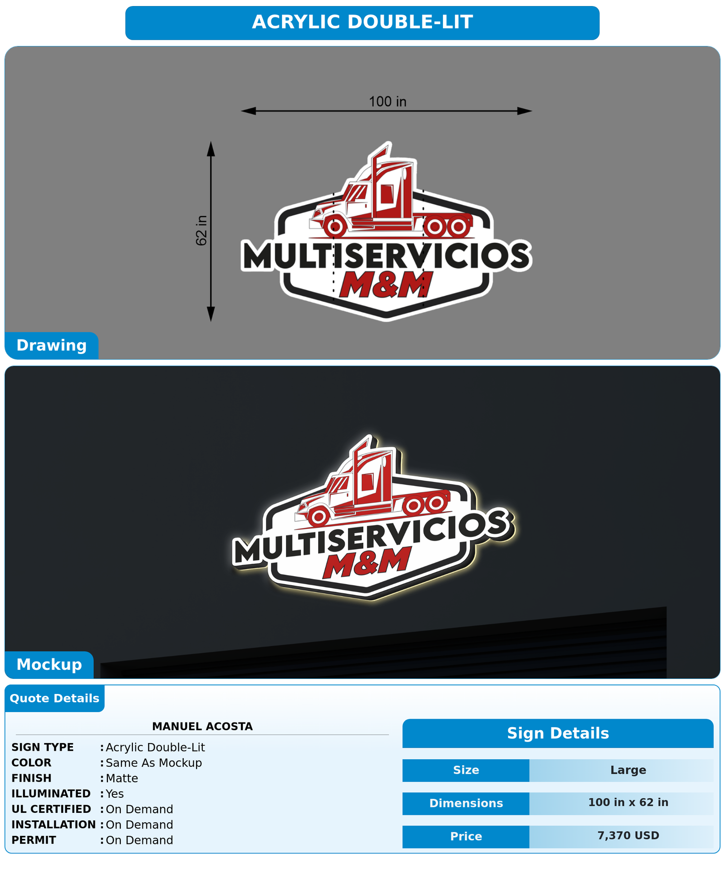 CUSTOM MOCKUP SIGN FOR Manuel Acosta
