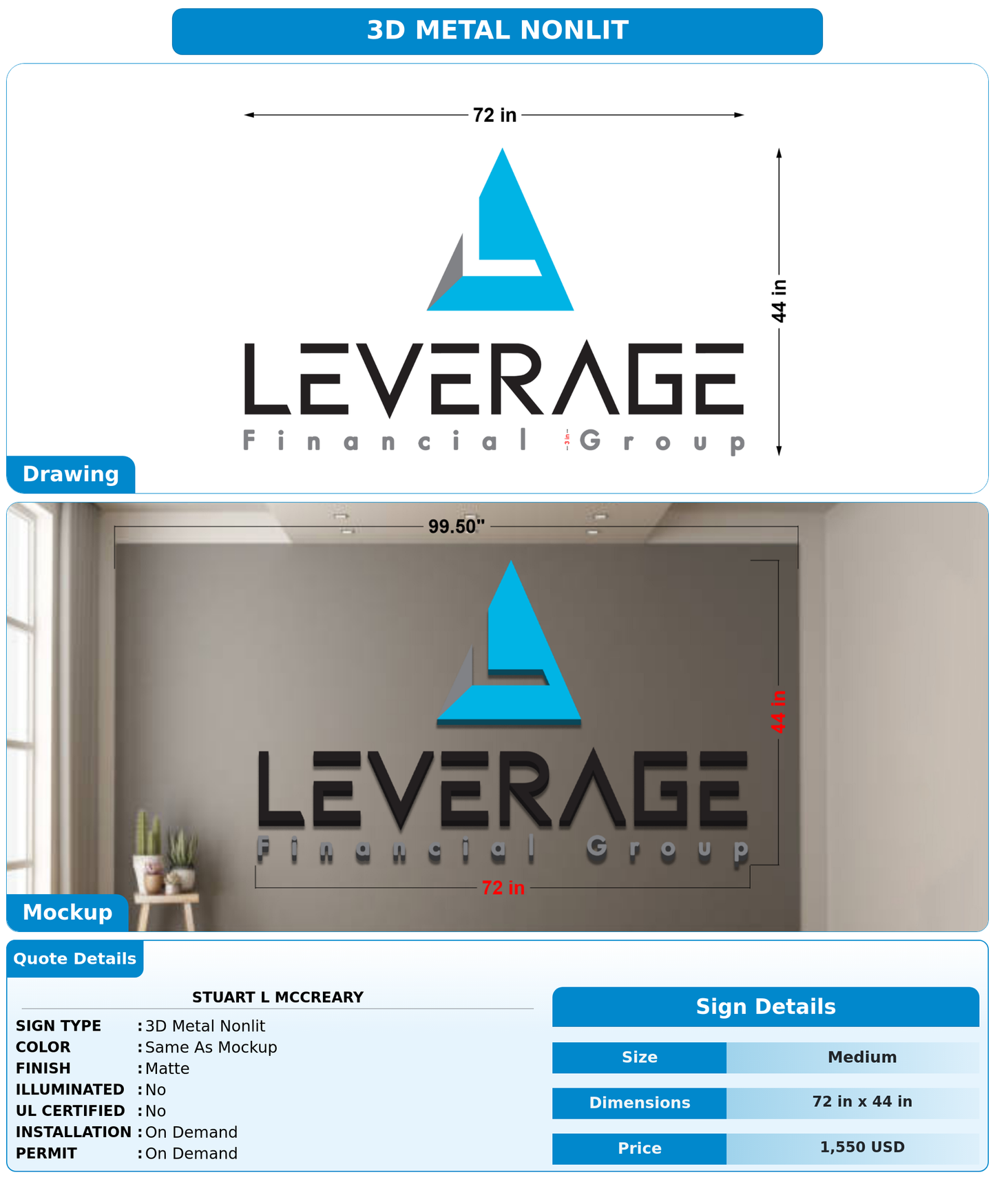 CUSTOM MOCKUP SIGN FOR Stuart L McCreary