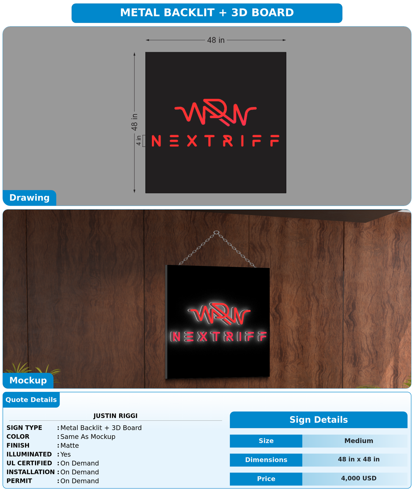 CUSTOM MOCKUP SIGN FOR Justin Riggi
