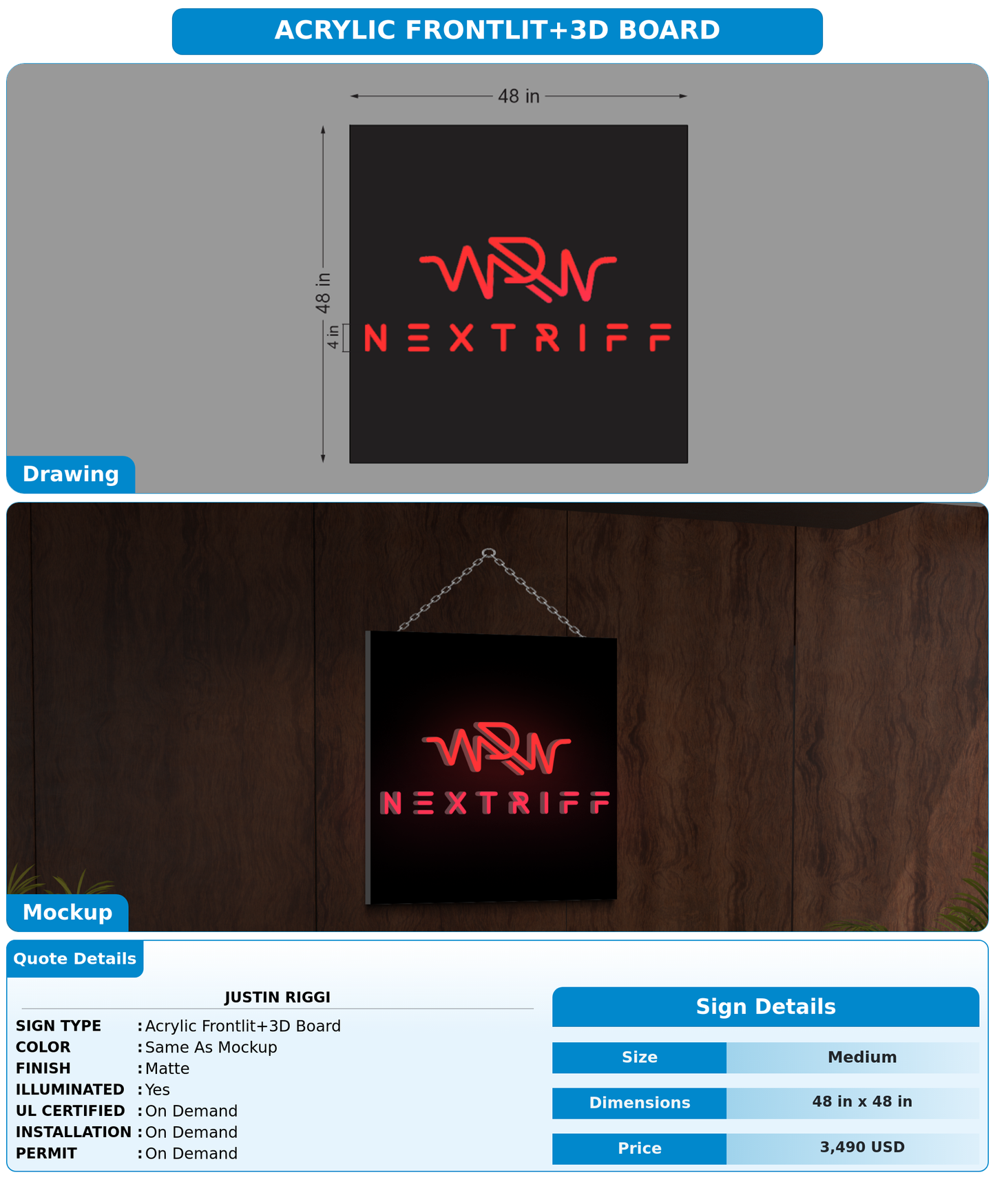 CUSTOM MOCKUP SIGN FOR Justin Riggi